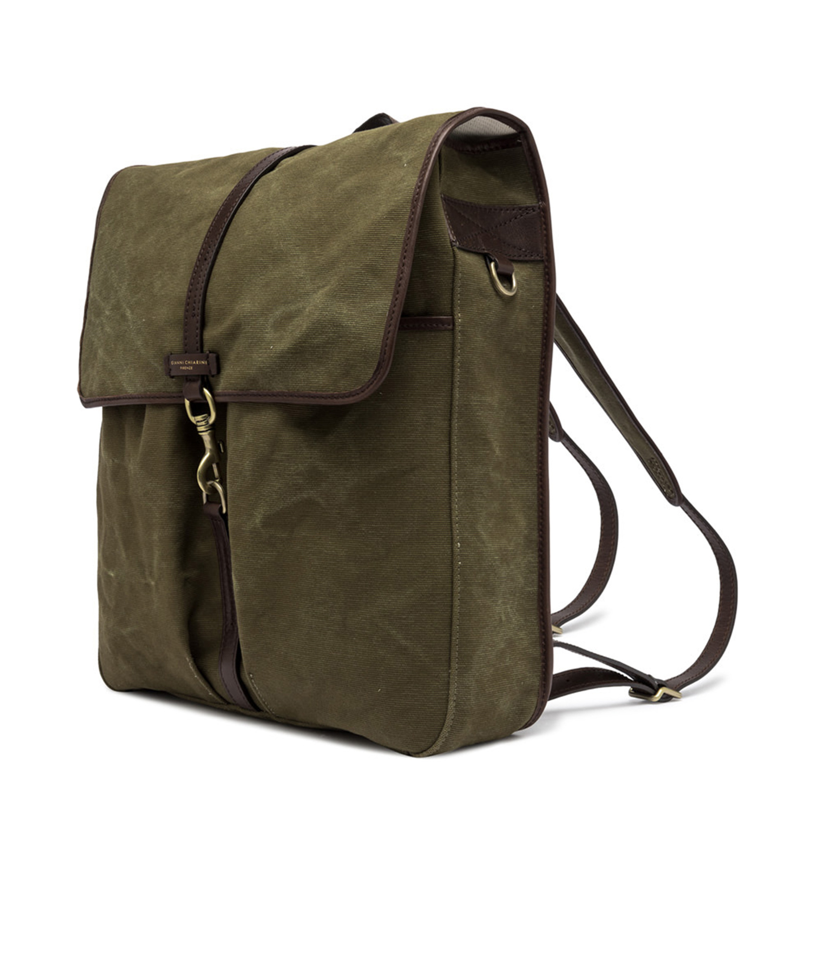 Gianni Chiarini Berlin Canvas Backpack Leather Finishes In Green