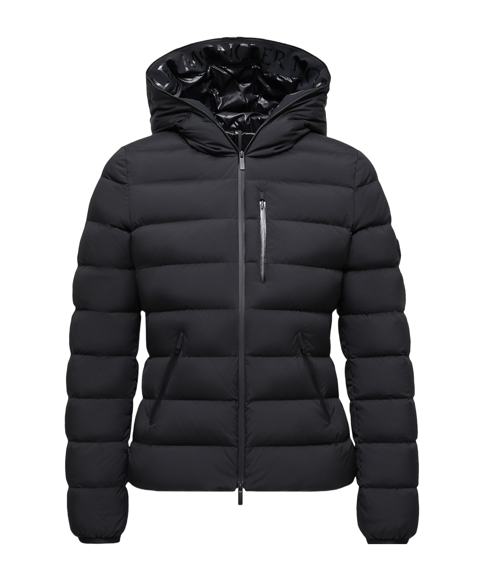 Moncler Herbe Stretch Nylon Hooded Puffer Jacket In Black