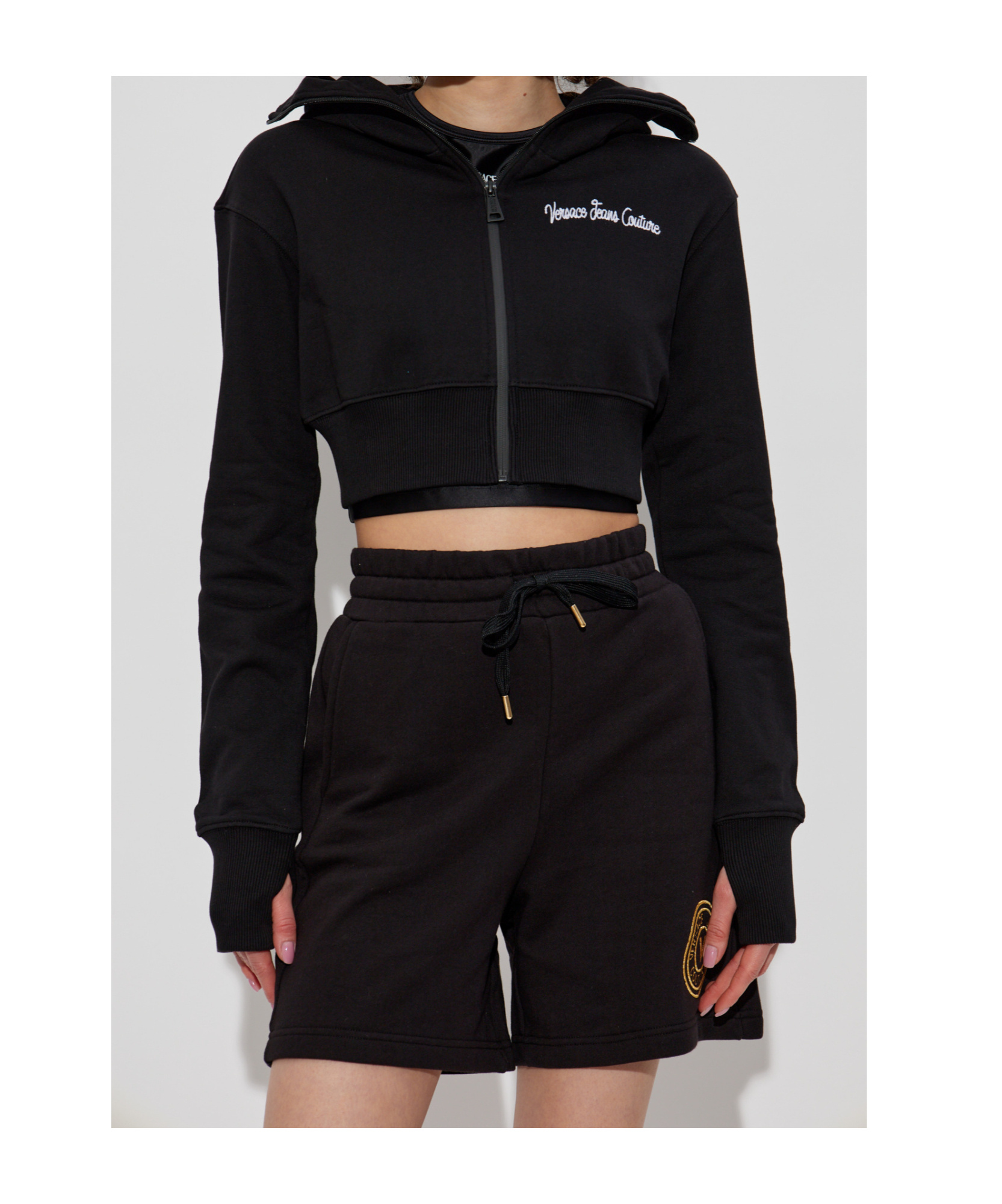 Versace Jeans Cropped Hoodie In Black