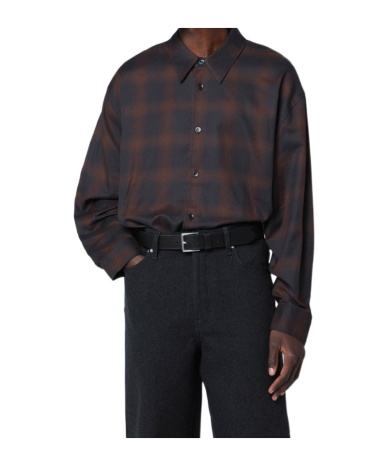Studio Nicholson Navy Blue And Brown Check Shirt In Black