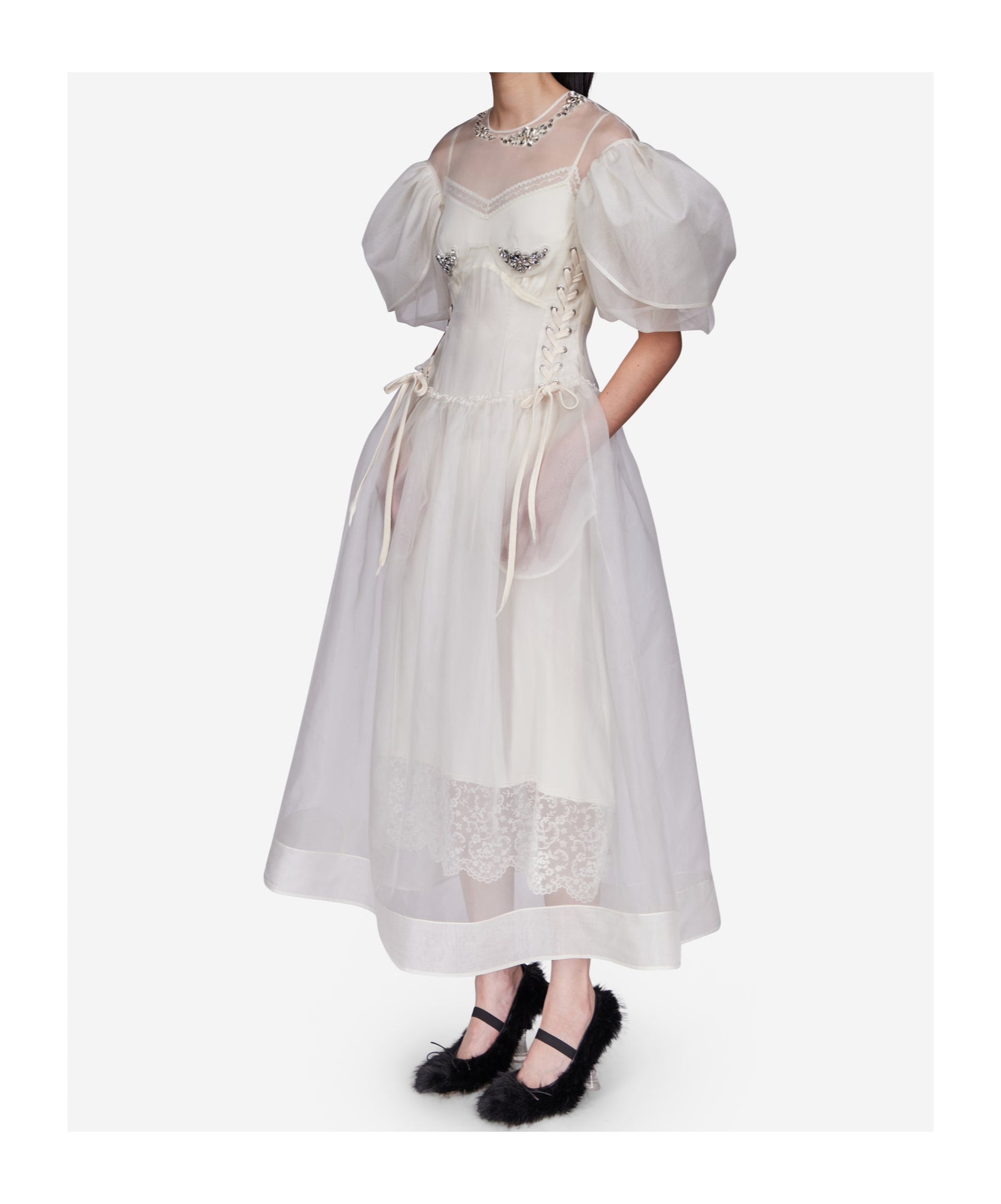 Simone Rocha Crystal-embellished Silk-organza Midi Dress In Nude