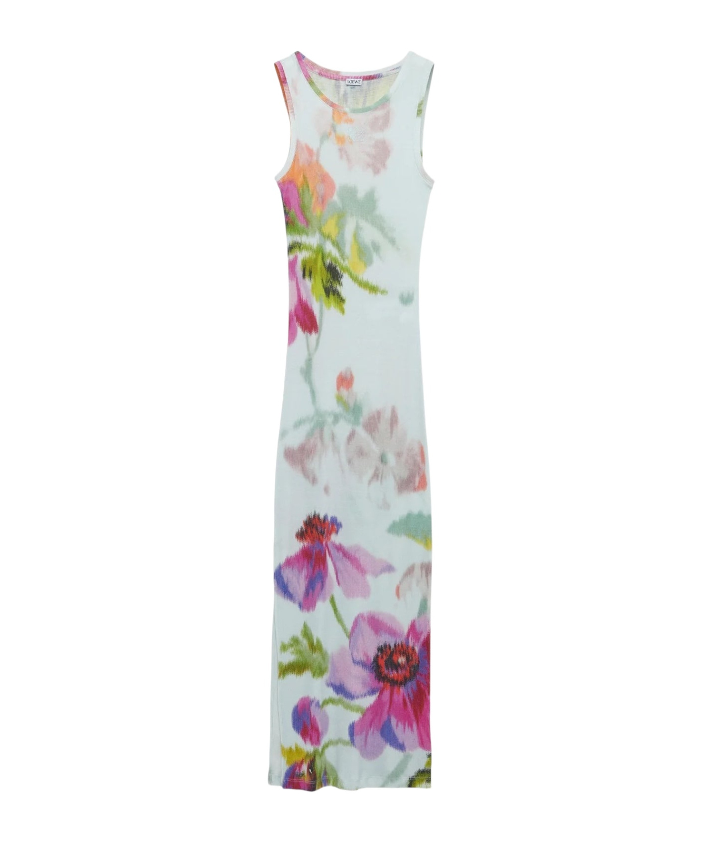 Loewe Ribbed Floral-print Silk And Cotton-blend Jersey Midi Dress In Blue