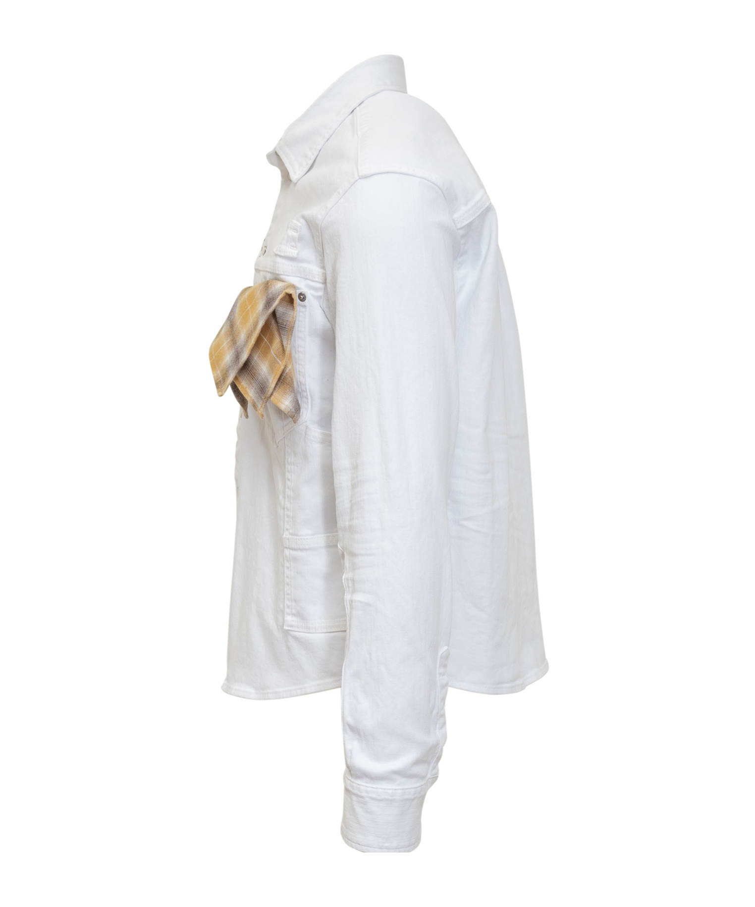 Dsquared2 White Cotton Denim Carpenter Shirt With Checked Pocket Square In White