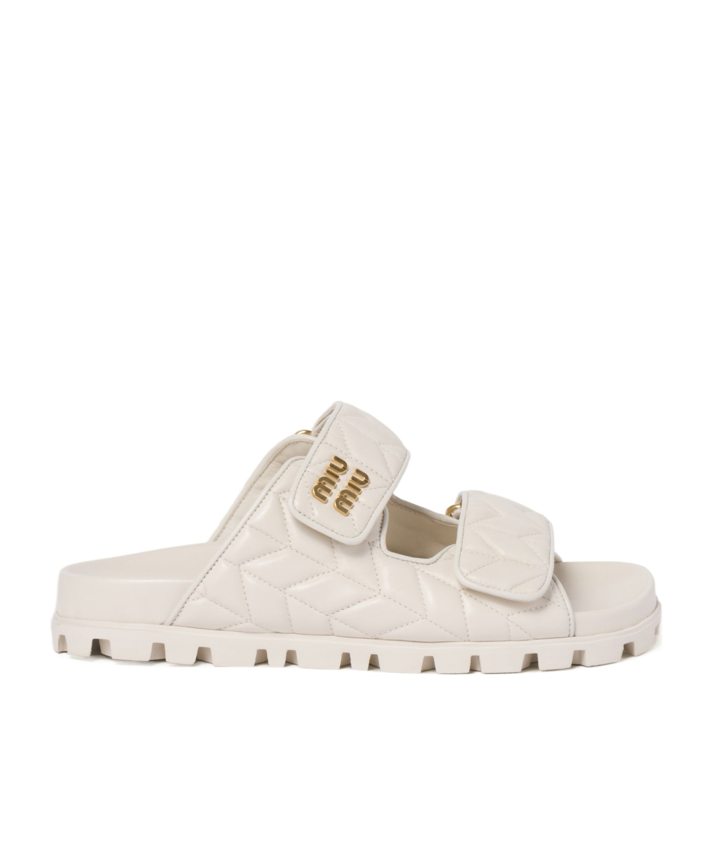 Miu Miu Nappa Leather Slippers Flat Sole In White