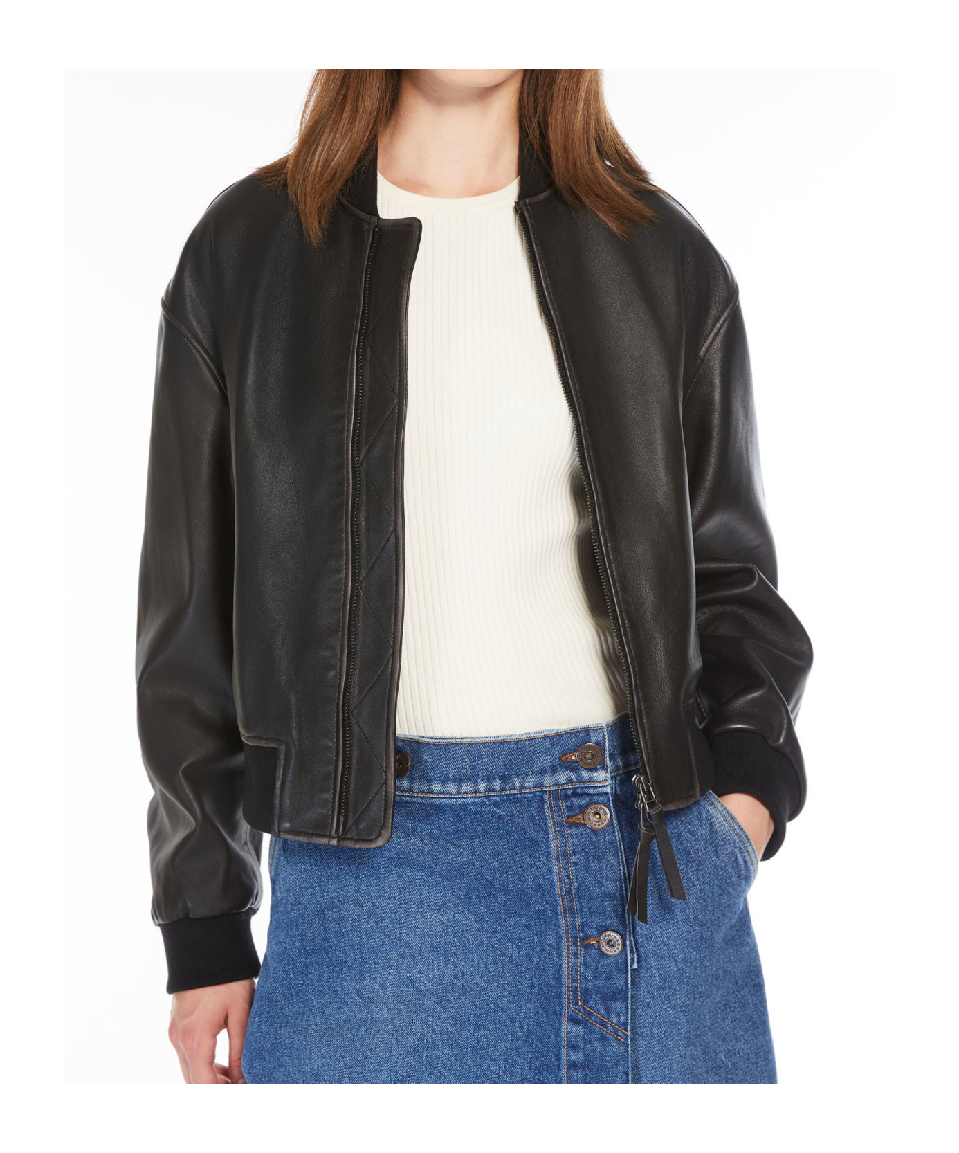 Weekend Max Mara Syntethic Leather Jacket With Zip In Black