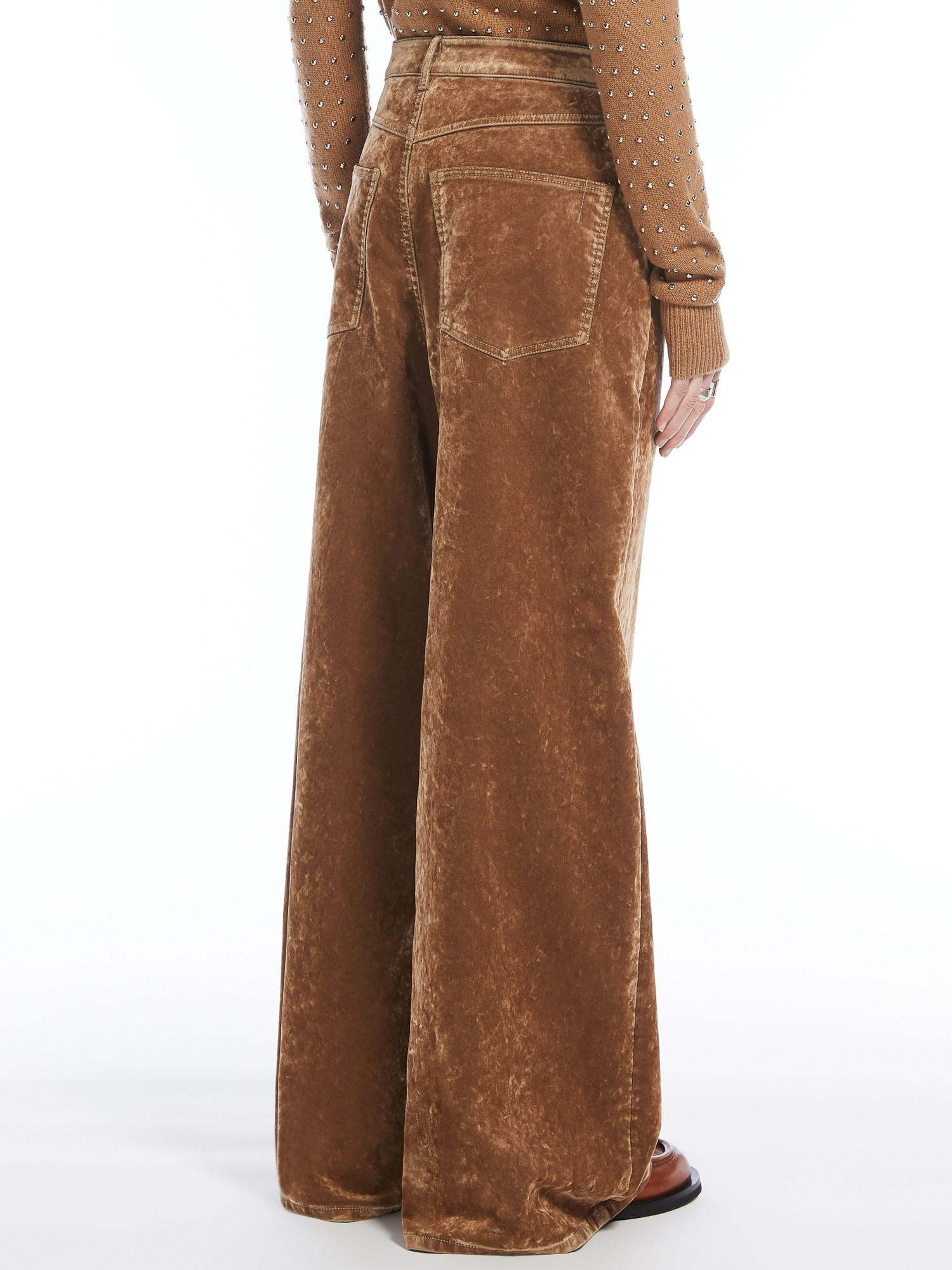 Sportmax Extra Large Flocked Denim Five-bag Pants In Brown