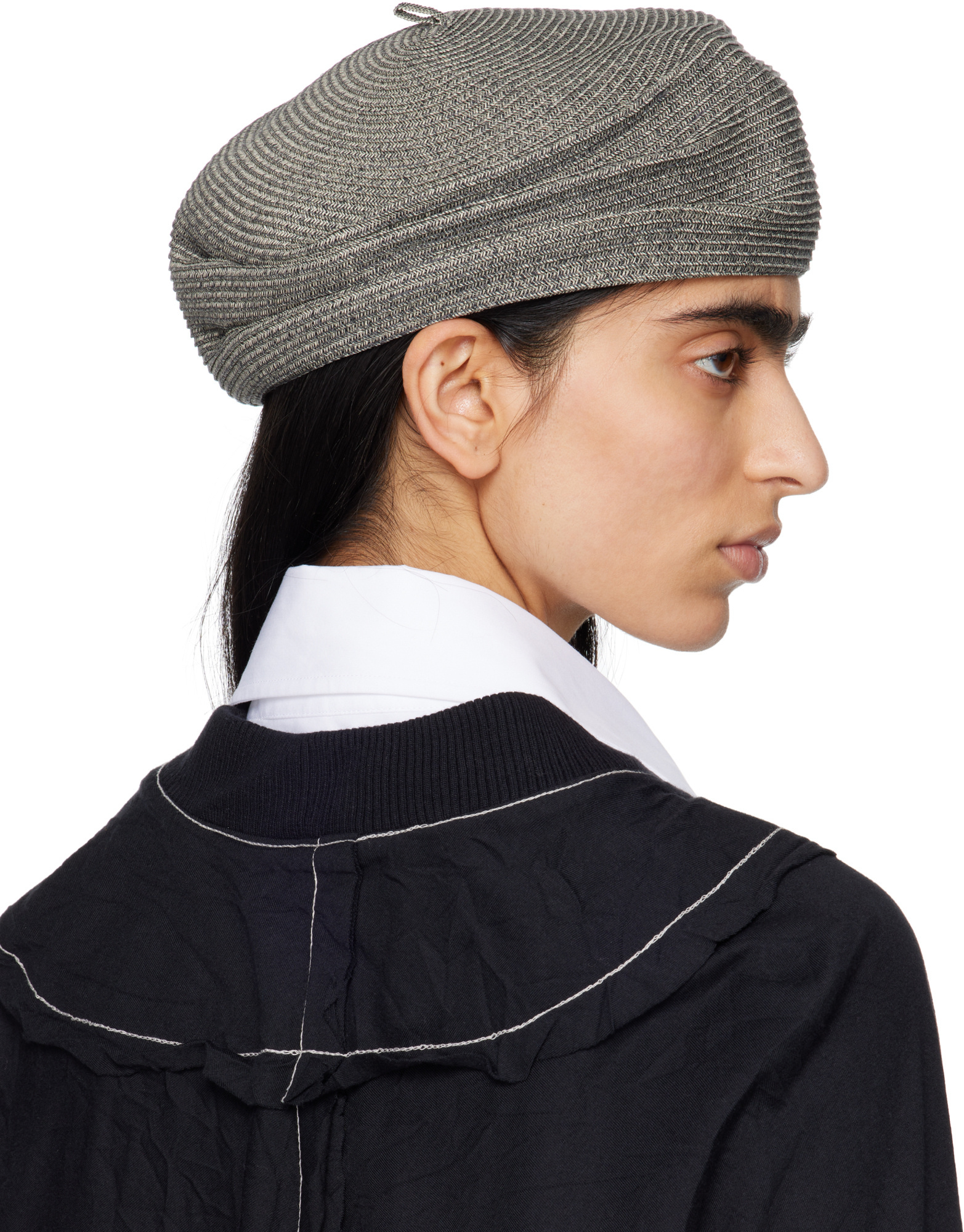 Y's Braid Tucked Beret In Grey