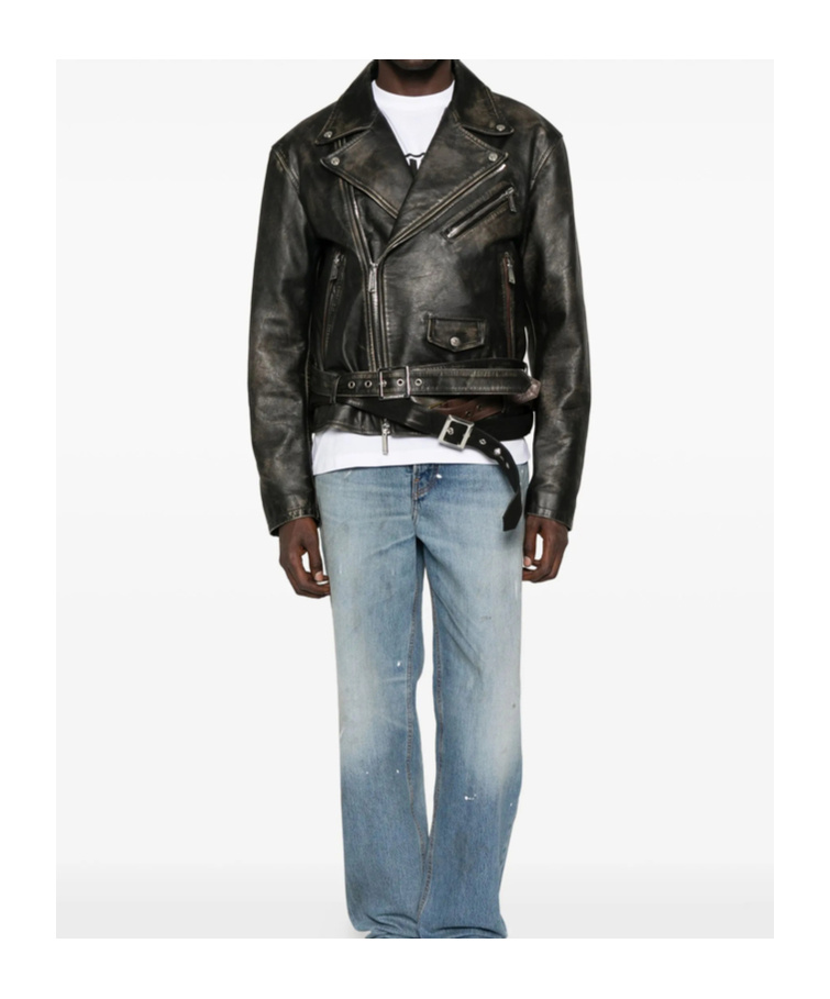 Dsquared2 Belted Leather Biker Jacket In Black
