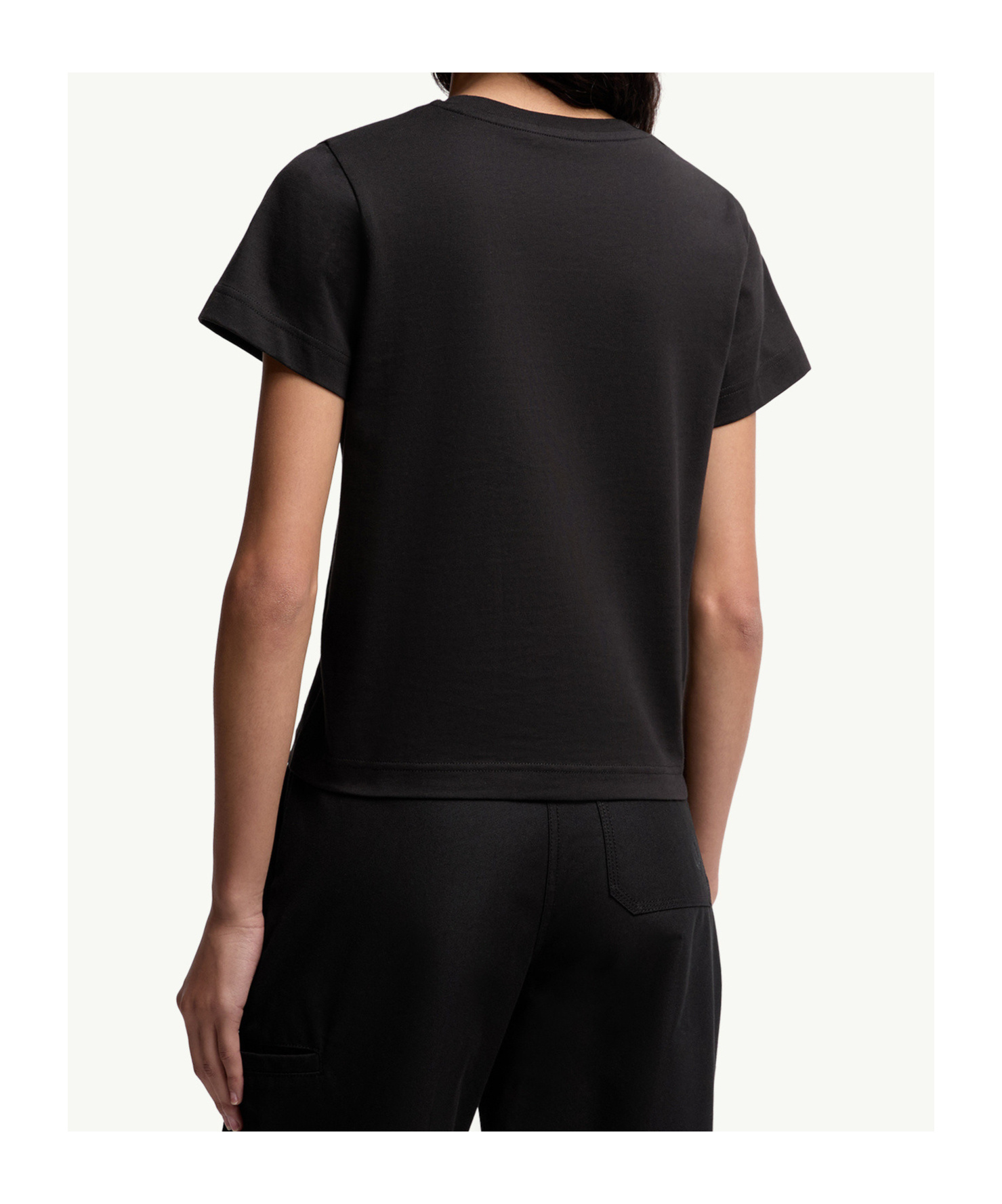 Moncler Women Cotton T-shirt With Embroidered Cursive Logo In Black