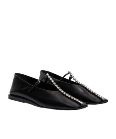 Jil Sander Leather Ballerinas Embellished Strap Flat Sole Pointed In Black