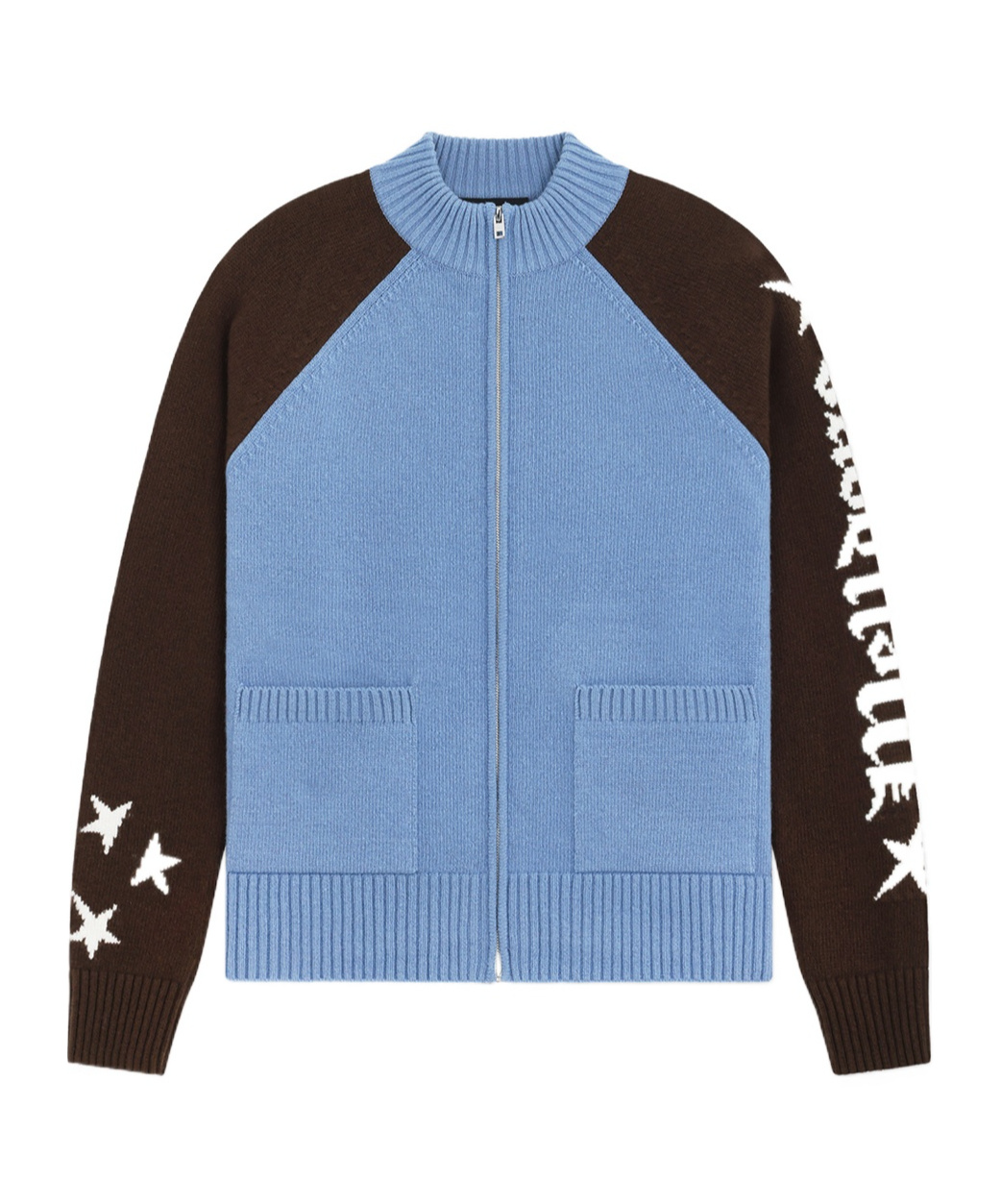 We11 Done Wool Stand-neck Knitted Cardigan In Blue