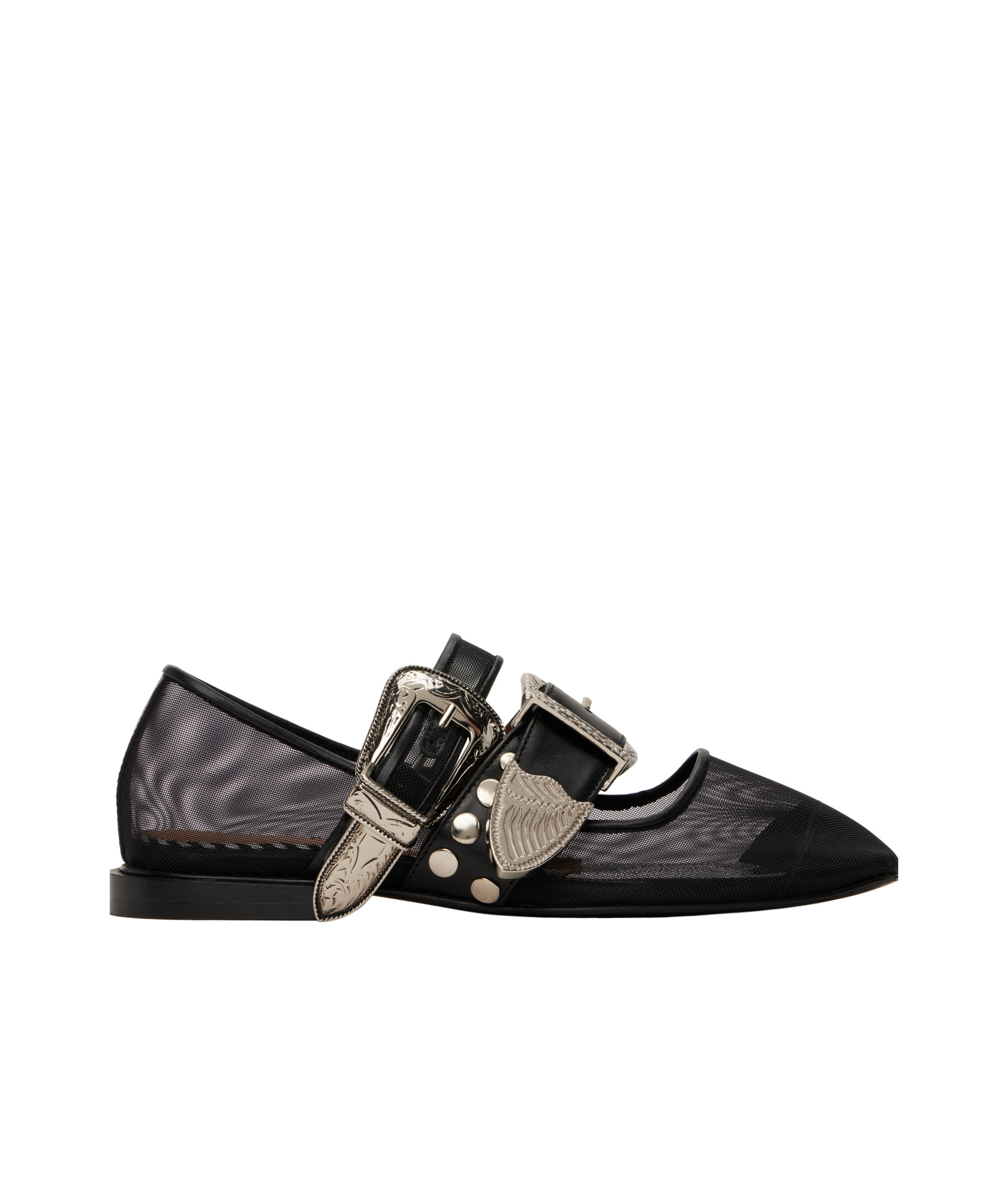 Toga Black Metal Mesh Ballerina Flats In Black