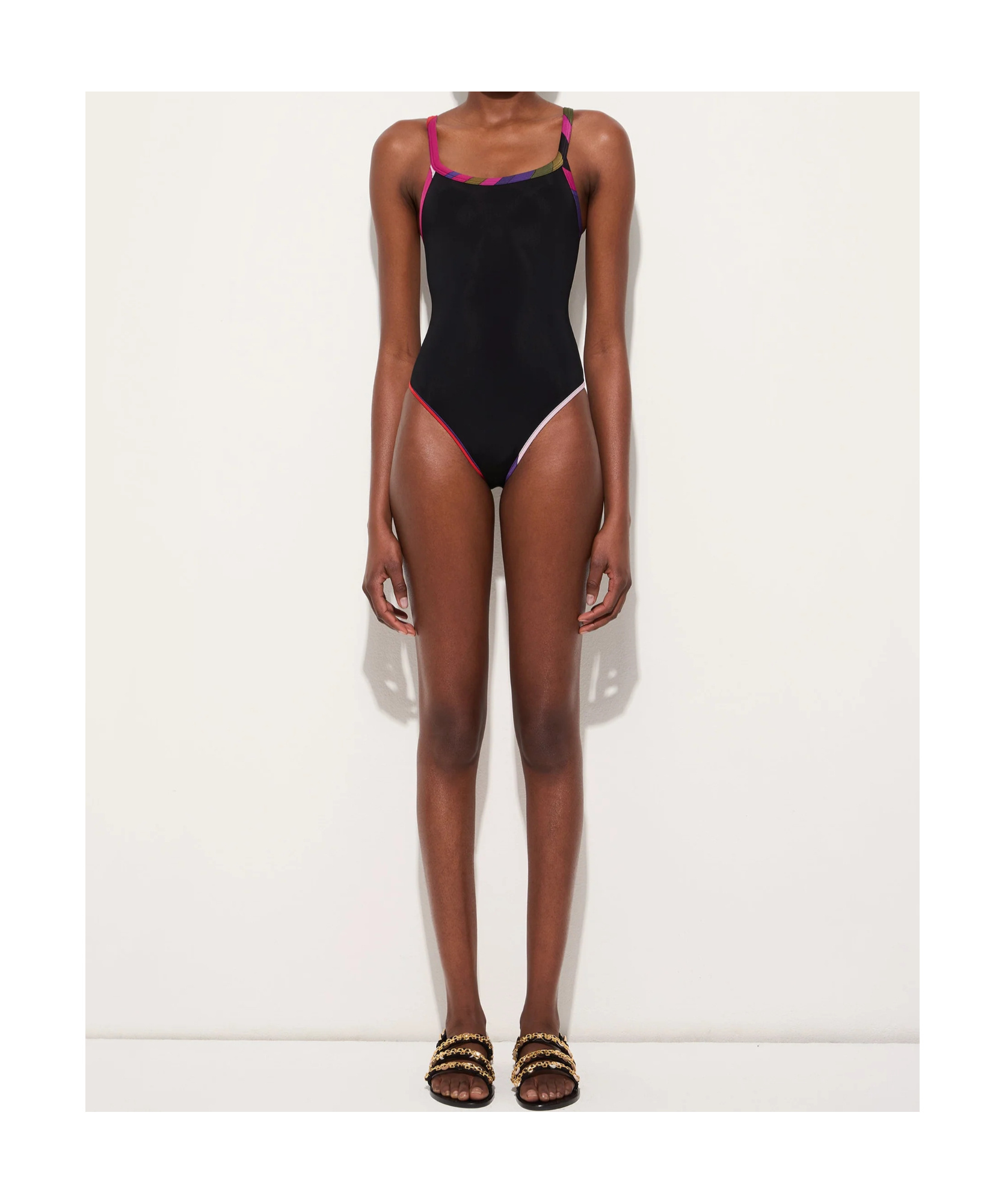Pucci One Piece Swimsuit With Printed Edges In Black