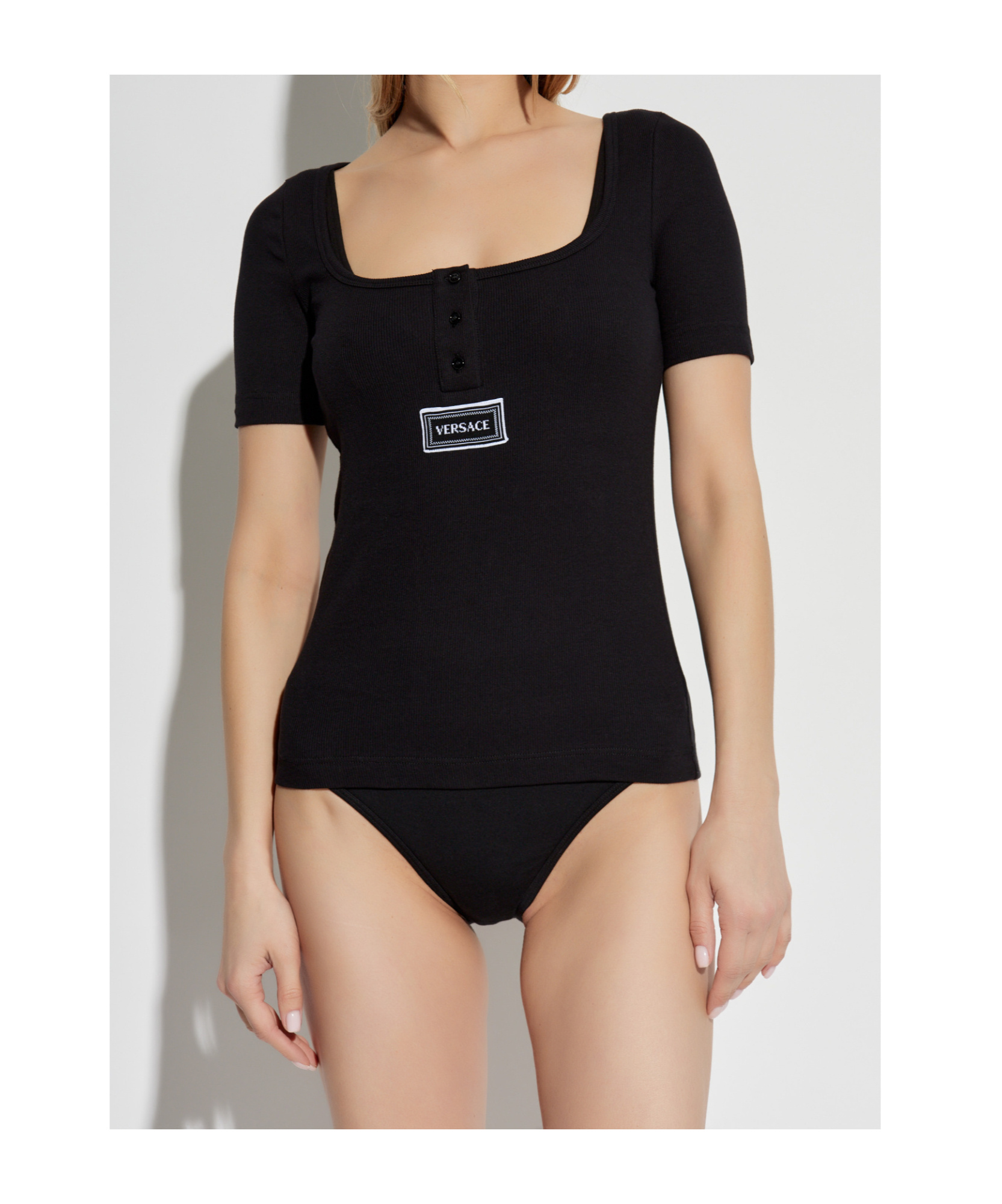 Versace Ribbed Lingerie T-short In Black