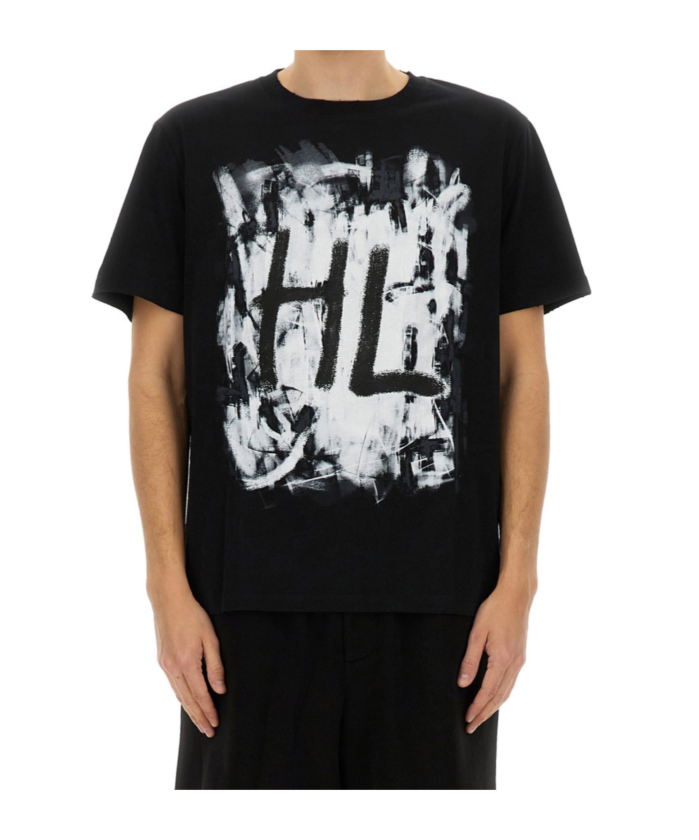 Helmut Lang Scribble Crew Neck Graphic Print Short Sleeves In Black
