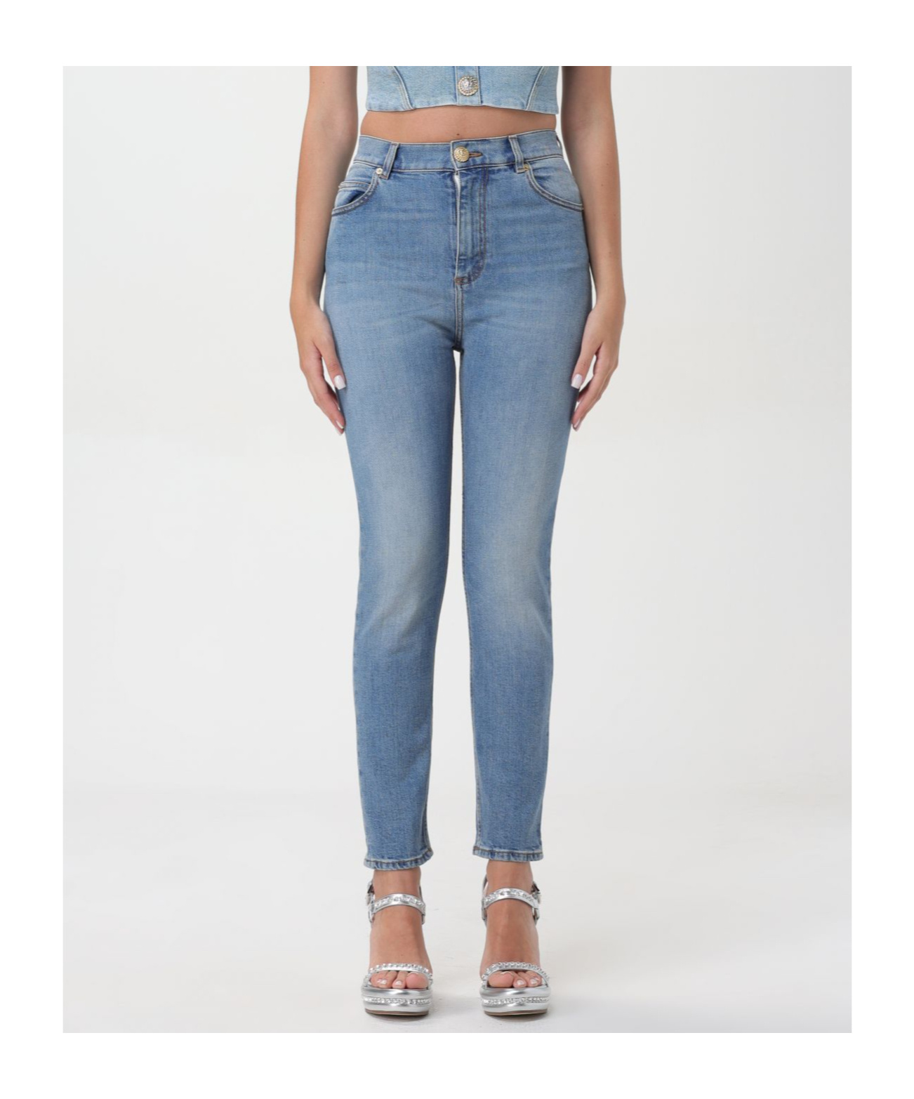 BALMAIN LOGO-PATCH TAPERED JEANS