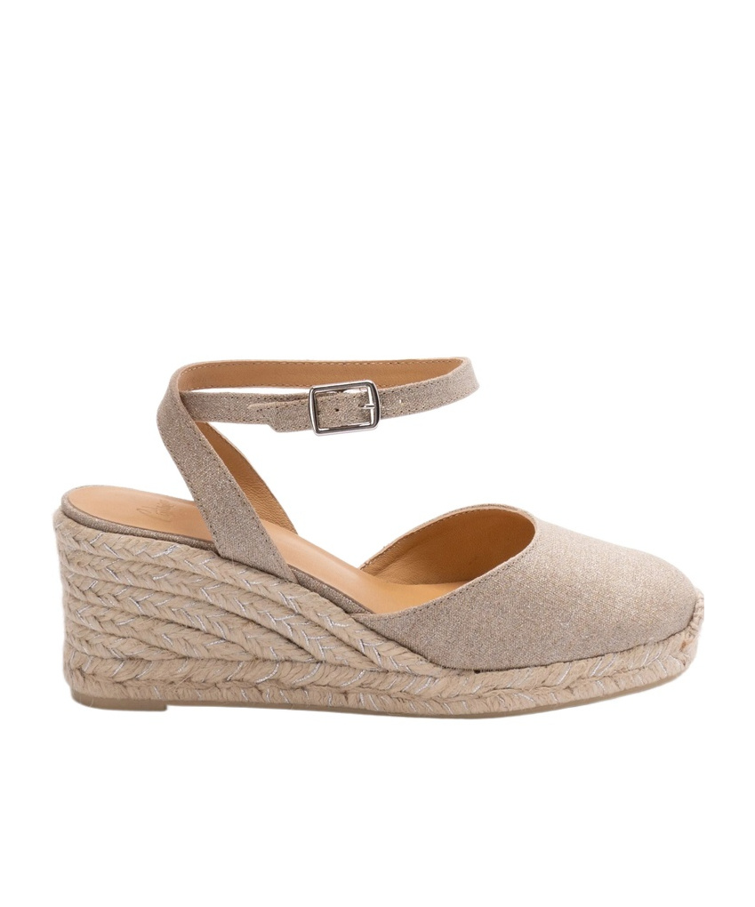 Castaã±er Carina Womens Metallic Espadrille Wedge Sandals In Nude