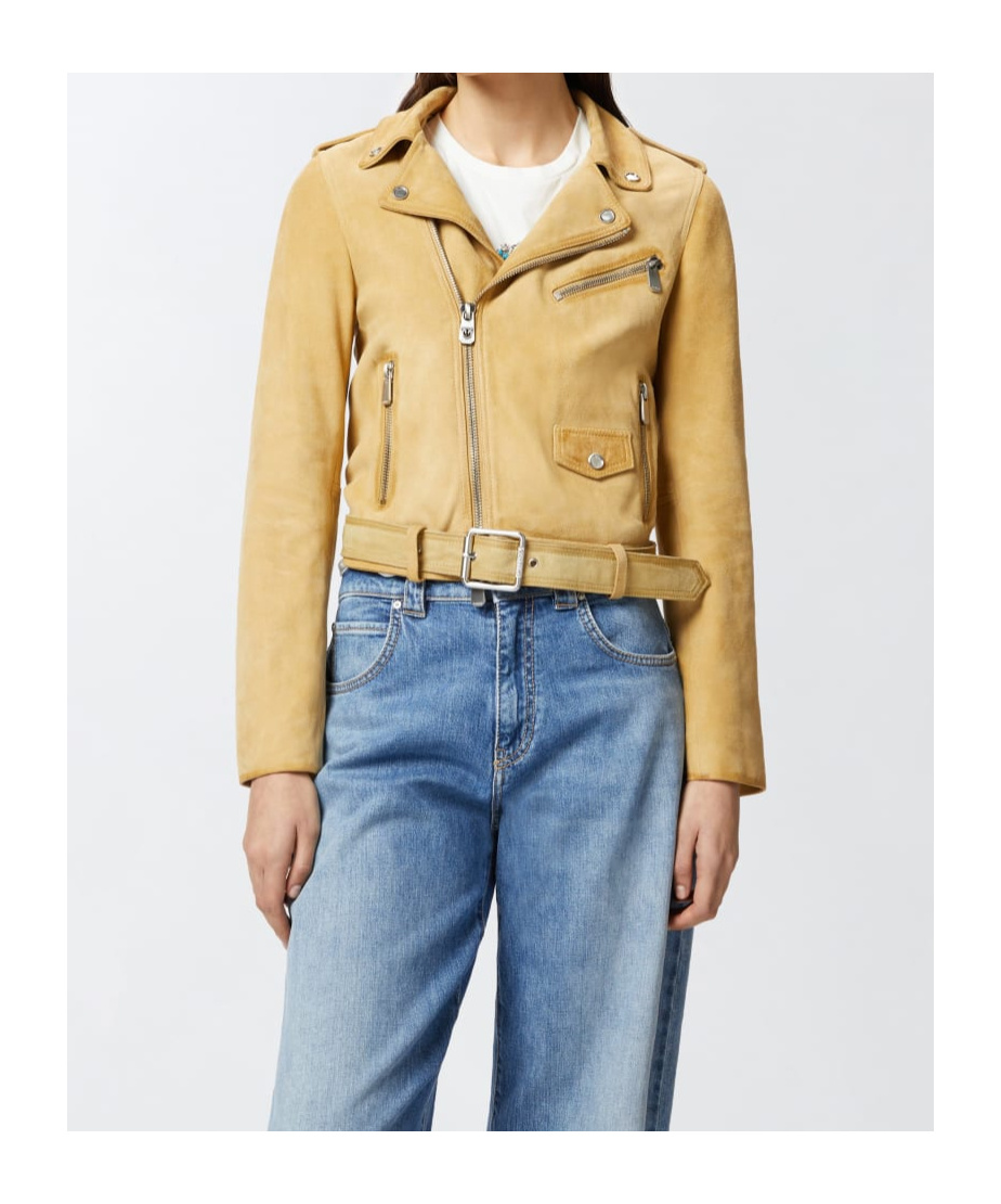 Pinko Suede Biker Jacket In Nude