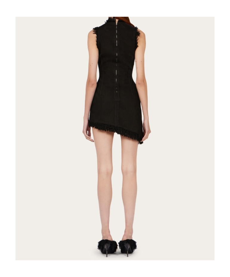 Ferragamo Raw-edge Sleeveless Denim Mini Curve Dress In Black