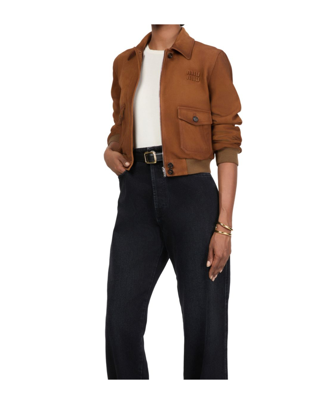 Miu Miu Lapel Long-sleeved Casual Jacket In Brown