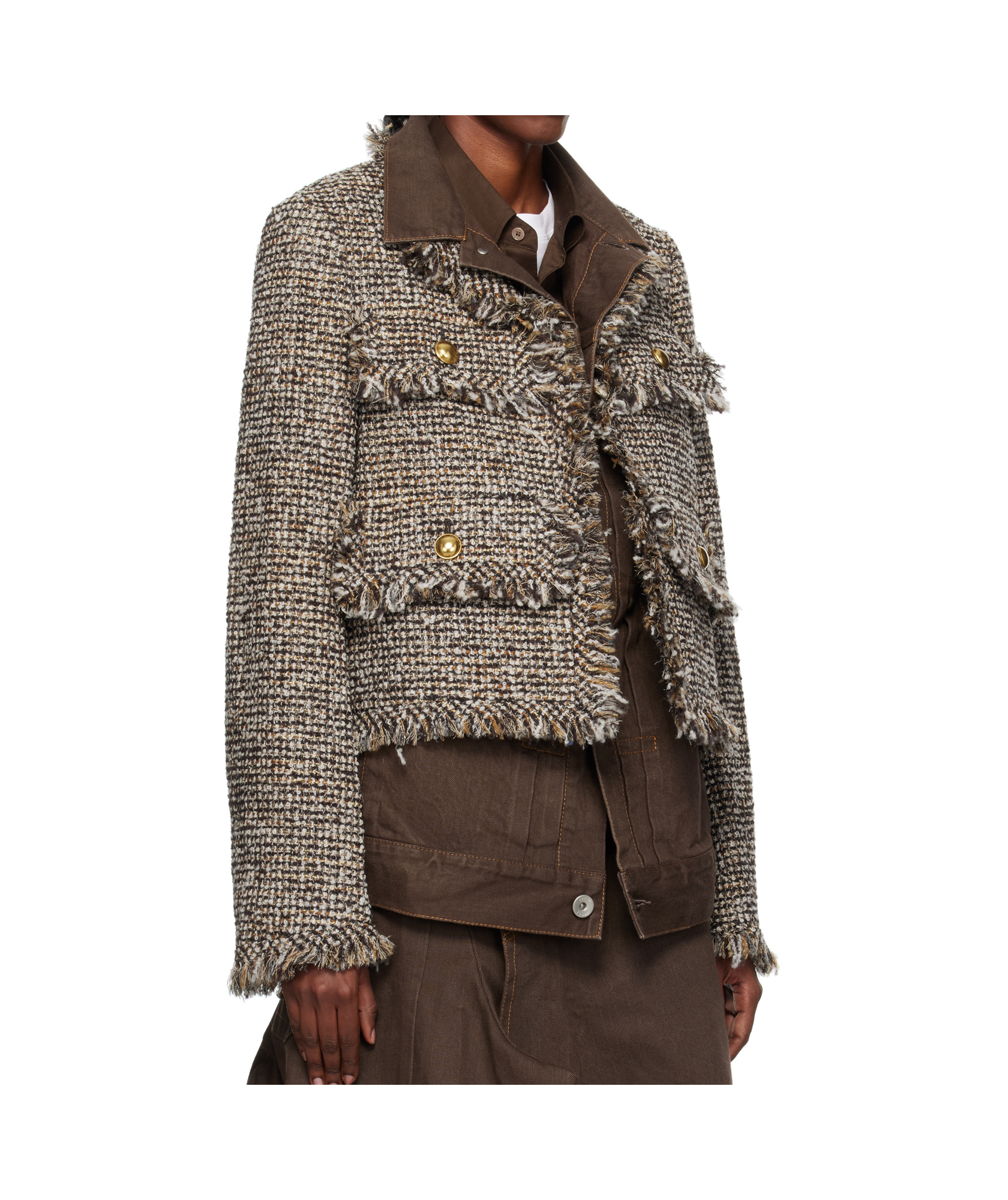 Sacai Tweed-fringed Jacket In Multi