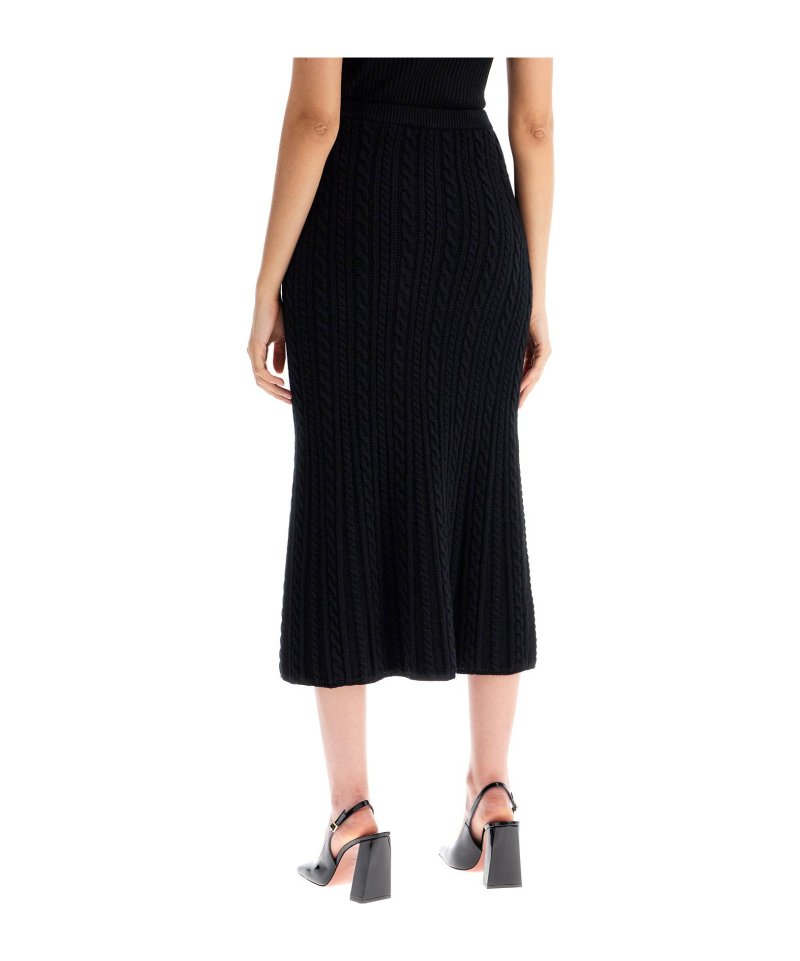 Alessandra Rich Knitted Wool Maxi Skirt In Black