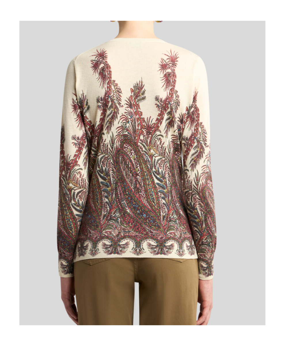 Etro Silk And Cashmere Cardigan With Placed Print In Brown