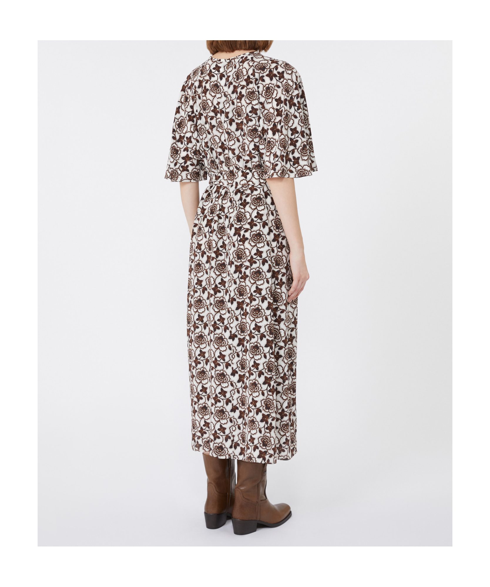 Weekend Max Mara Floral-print Short-sleeve Midi Dress In Brown