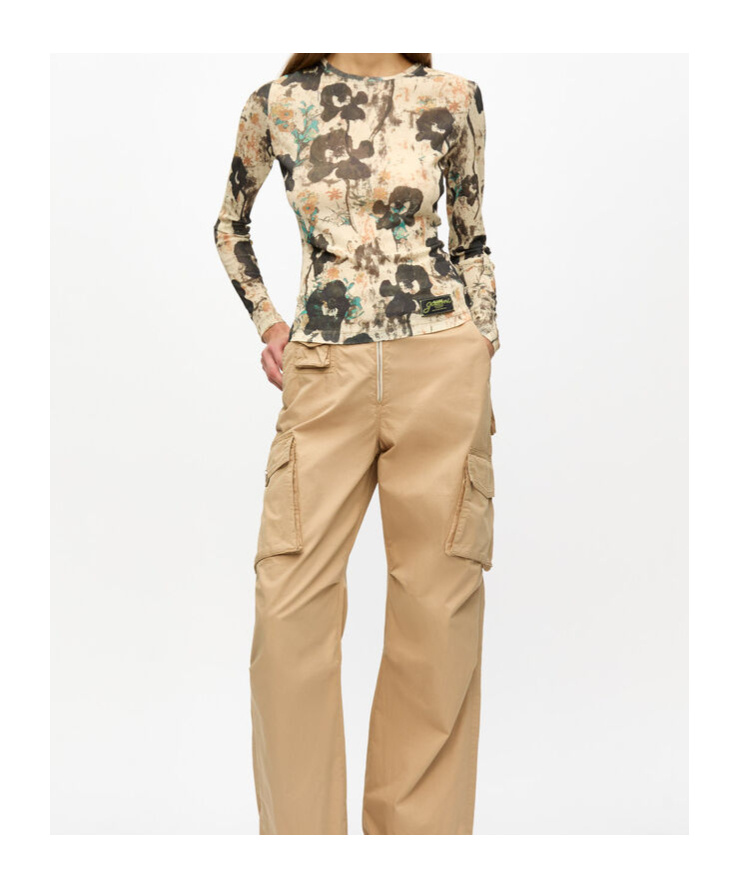 Ganni Camel Washed Cotton Twill Trousers In Nude