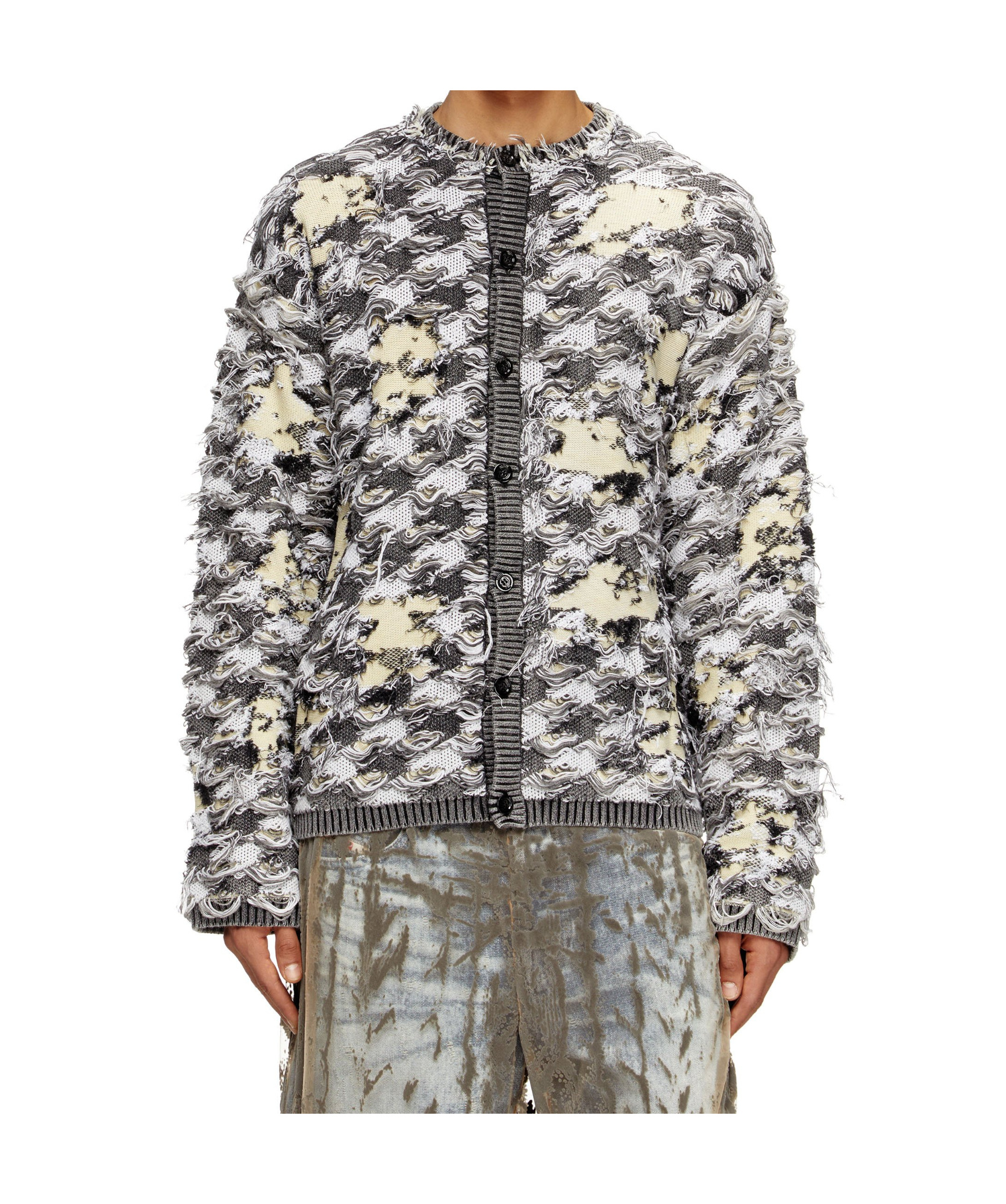 Diesel Devoré-houndstooth-jacquard Cardigan In Gray