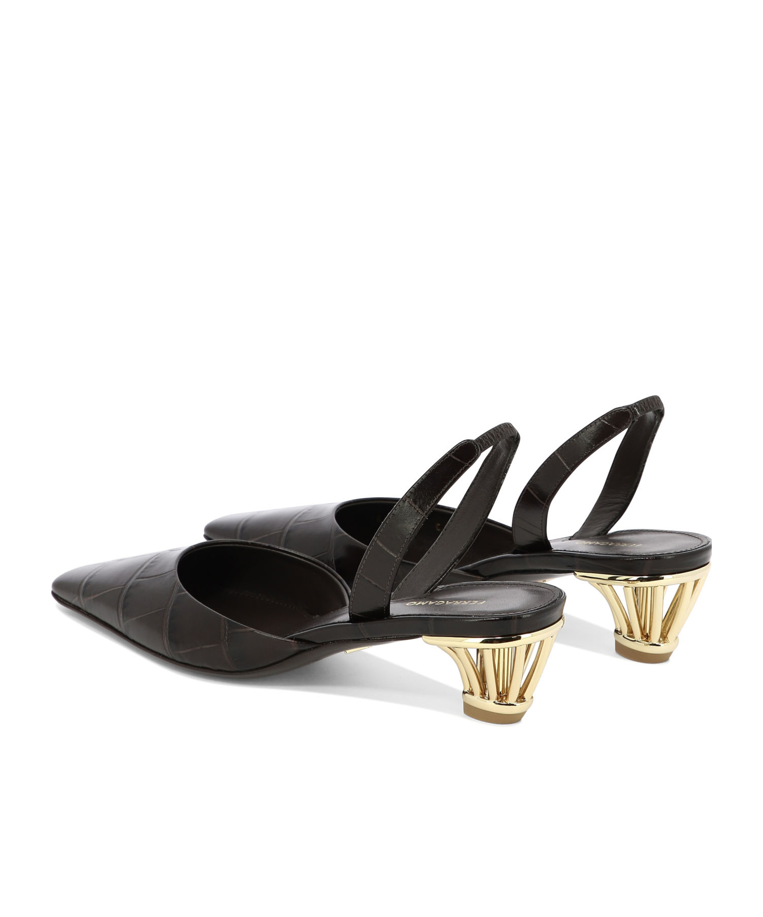 Ferragamo Sculptural Pointed Toe Sandals With Open Back In Black