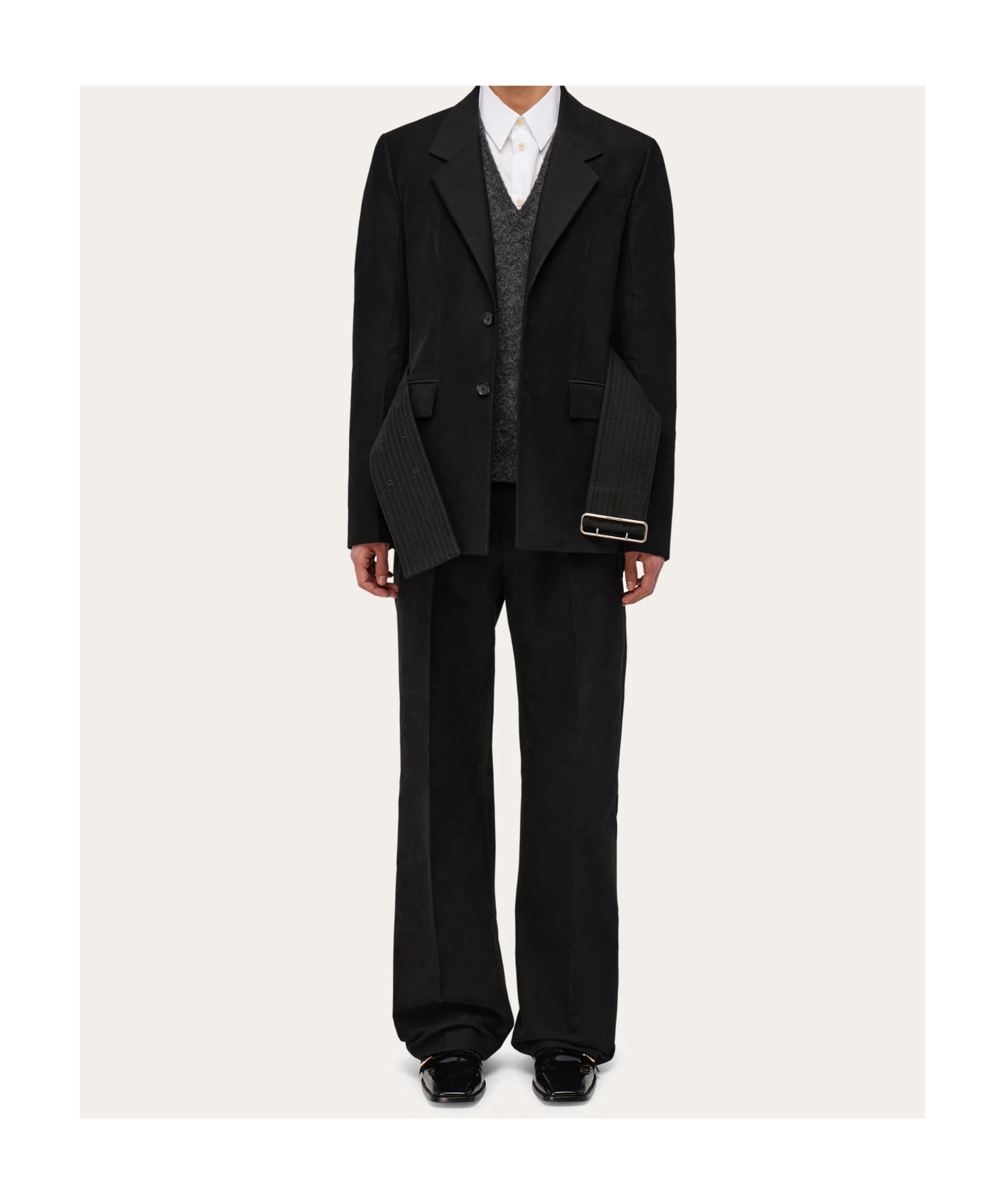 Ferragamo Wide-belt Suit Coat In Black
