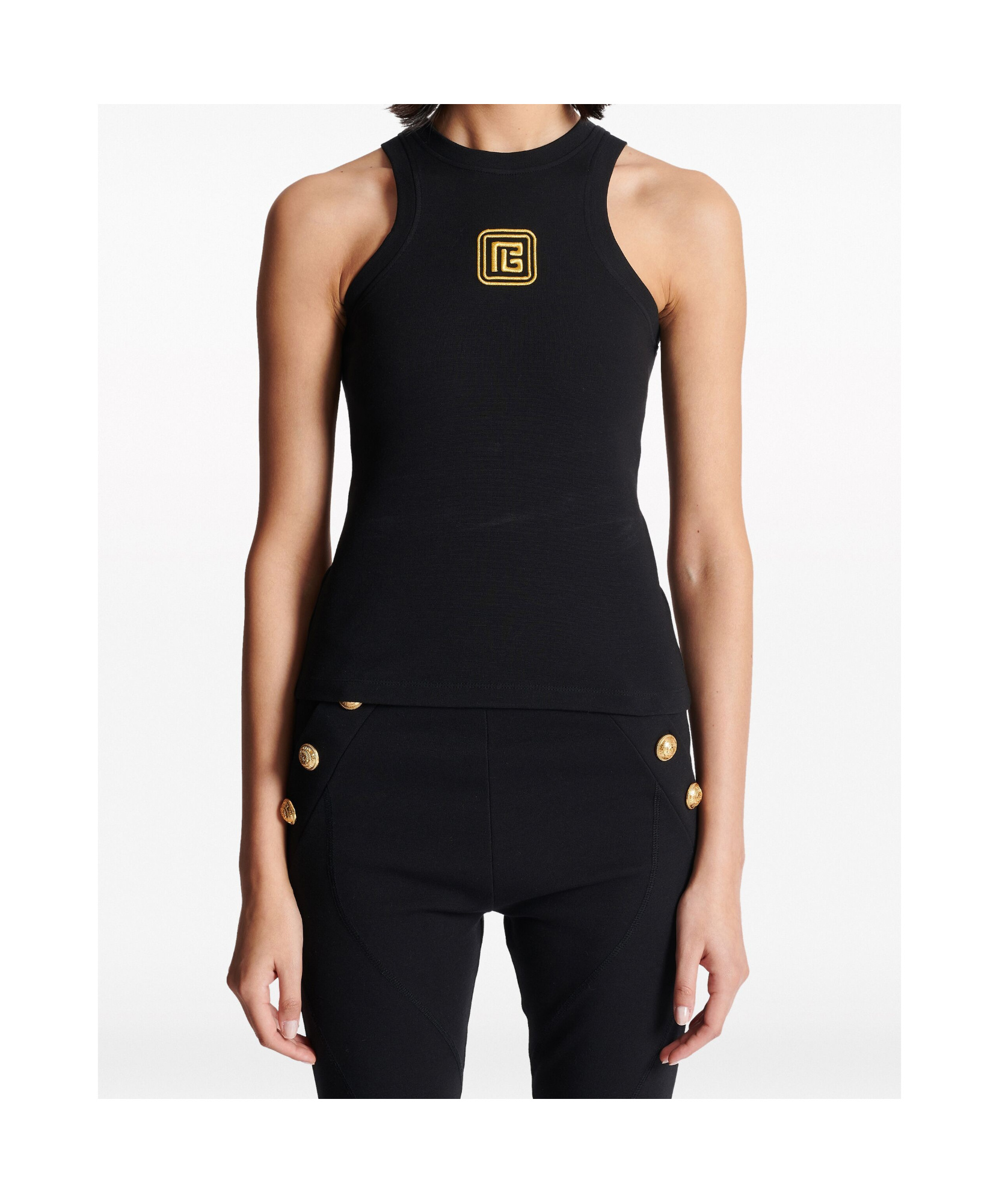 Balmain Sleeveless Top With Pb In Black