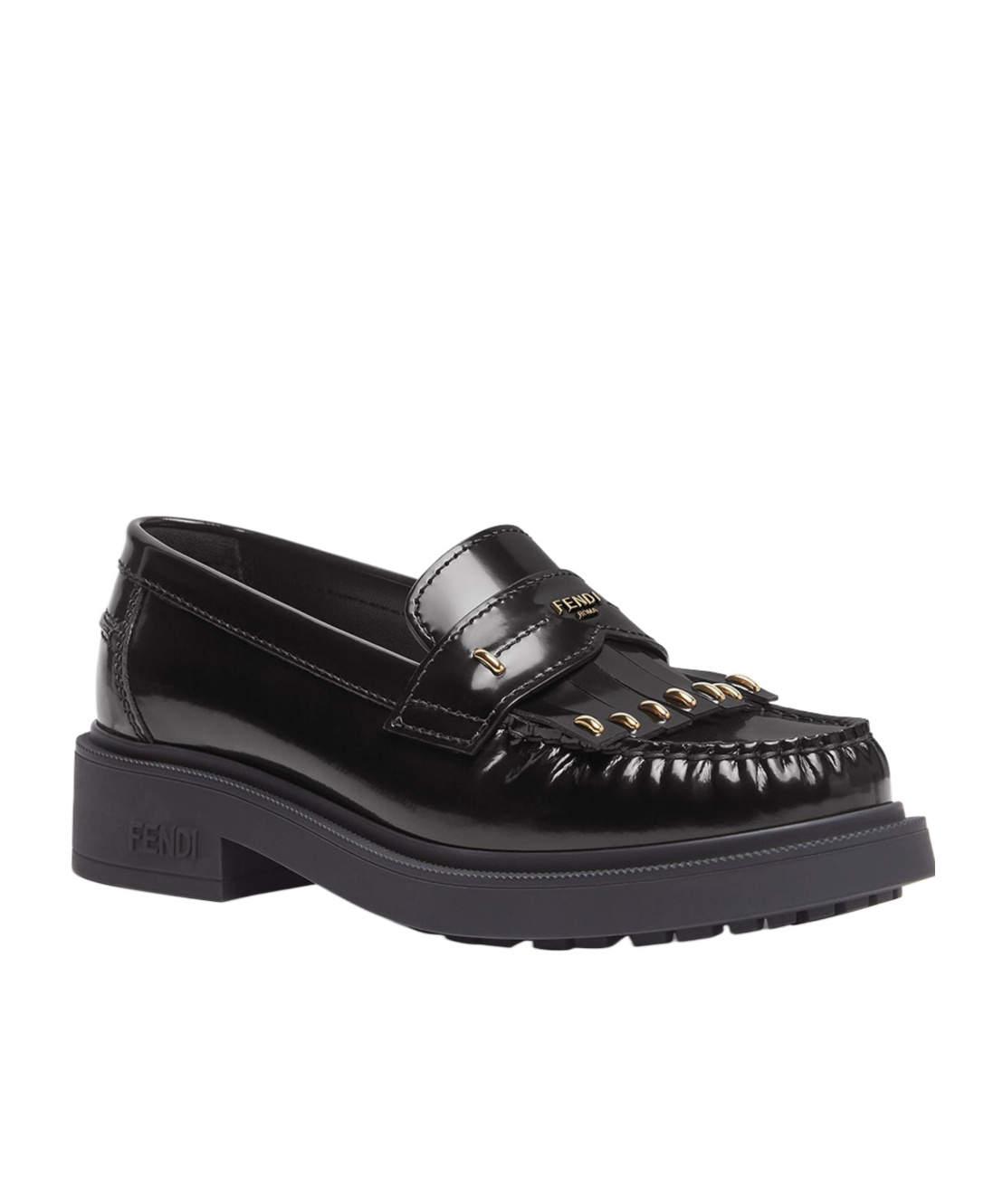 Fendi Leather Loafers With Fringed Moccasin Stitching In Black