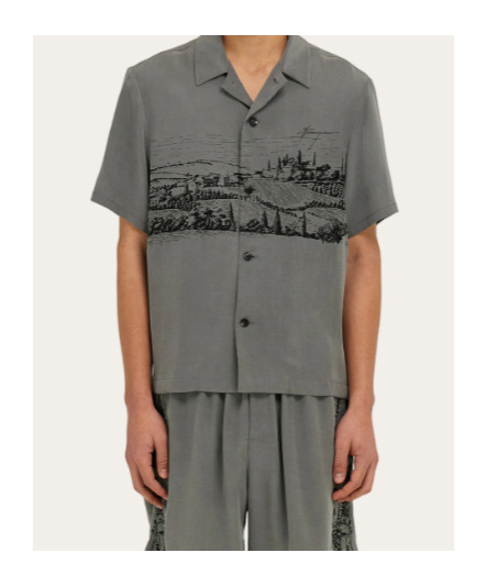 Ferragamo Printed Silk Shirt In Gray