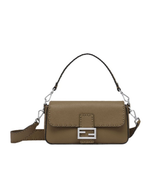 Shop Fendi Green Selleria Bag With 612hand-sewn Topstitches