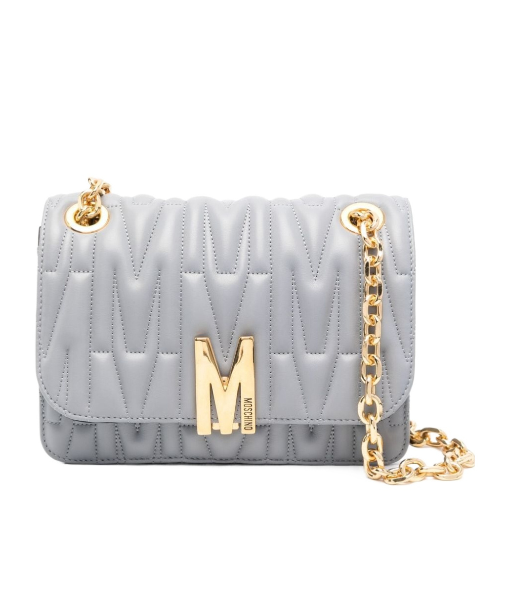 Moschino Logo Embossed Shoulder Bag In Gray