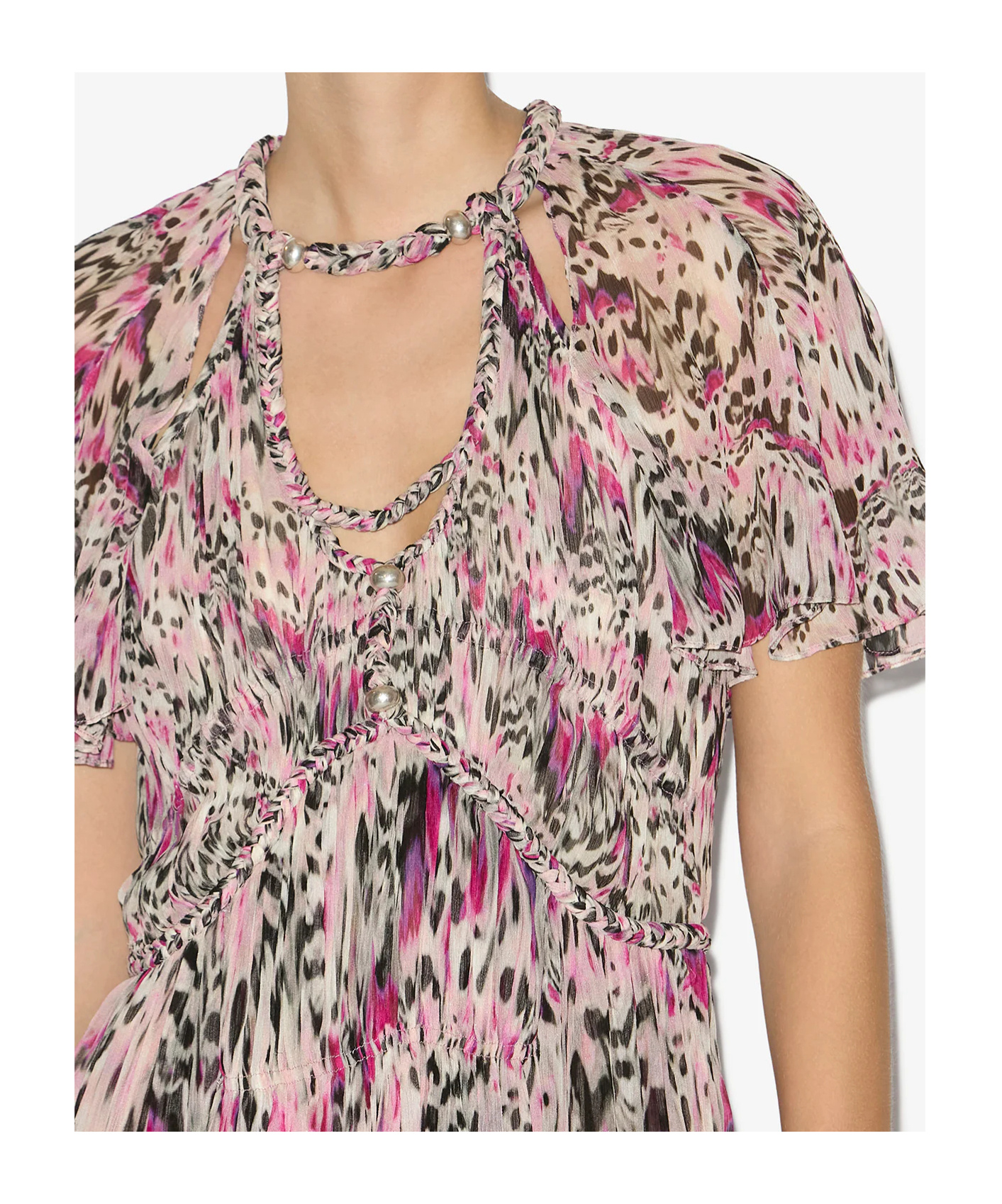 Shop Isabel Marant Randalia Short Dress In Gathered Silk In Pink