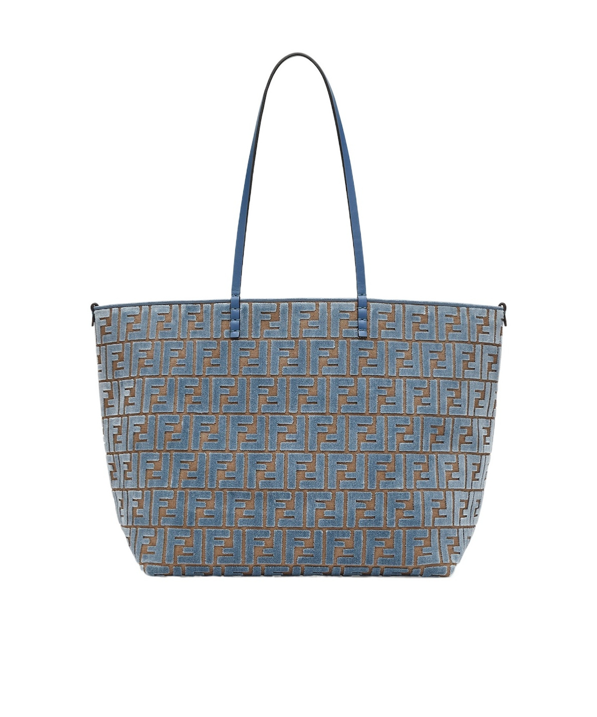 Shop Fendi Light Blue Ff Jacquard Velvet Shopper In Gray