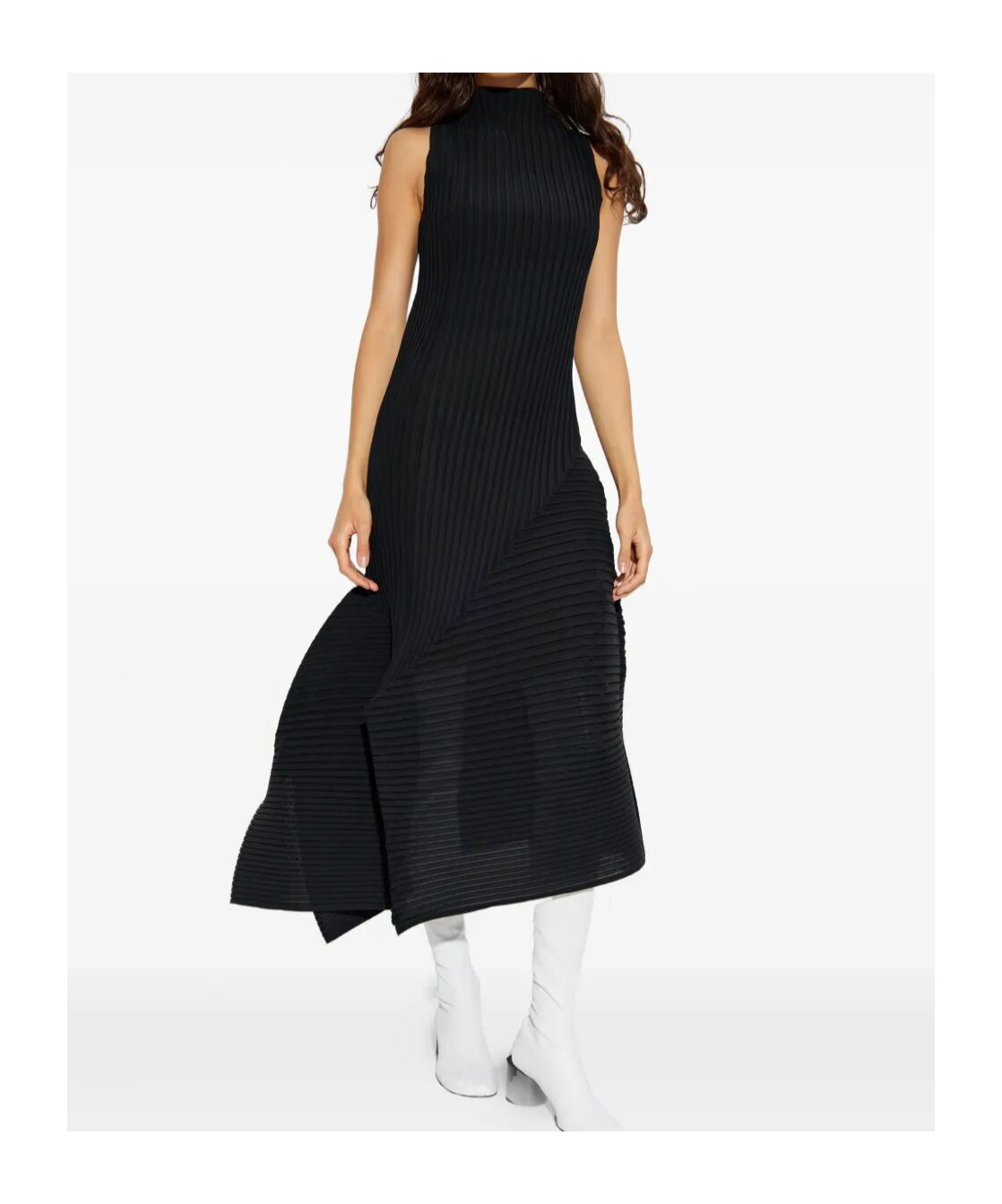 Issey Miyake Pleated High-neck Dress In Black