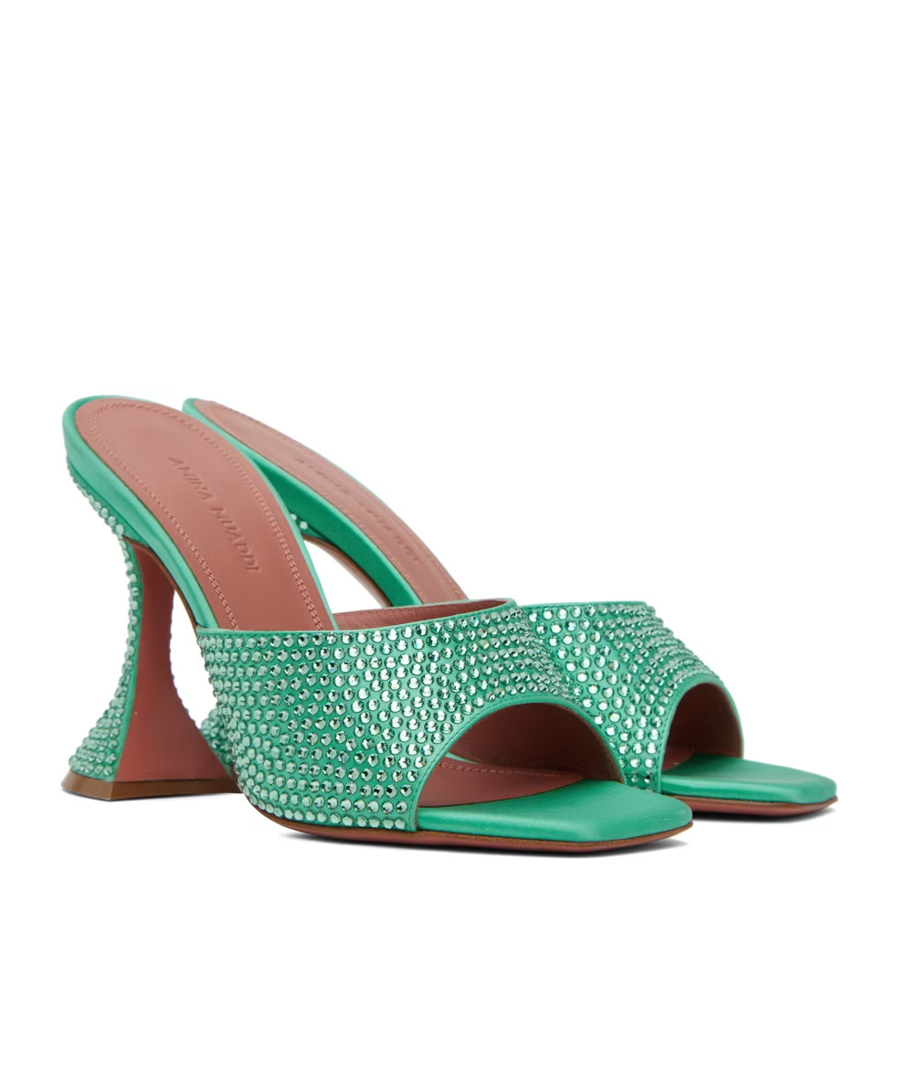 Amina Muaddi Woman Sandals Green Size 8 Textile Fibers In Green