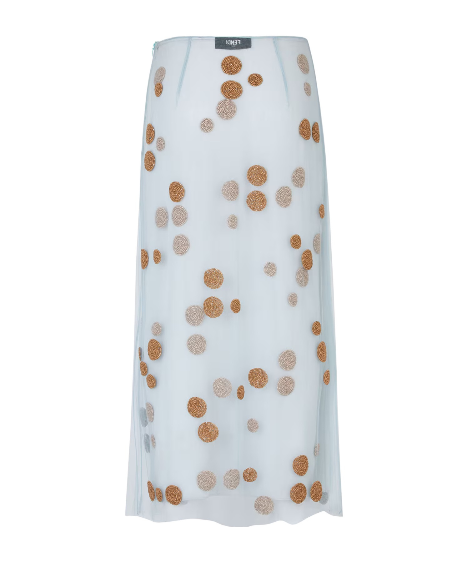 Fendi Sheer Tulle Midi Skirt With Metallic Embroidery In White