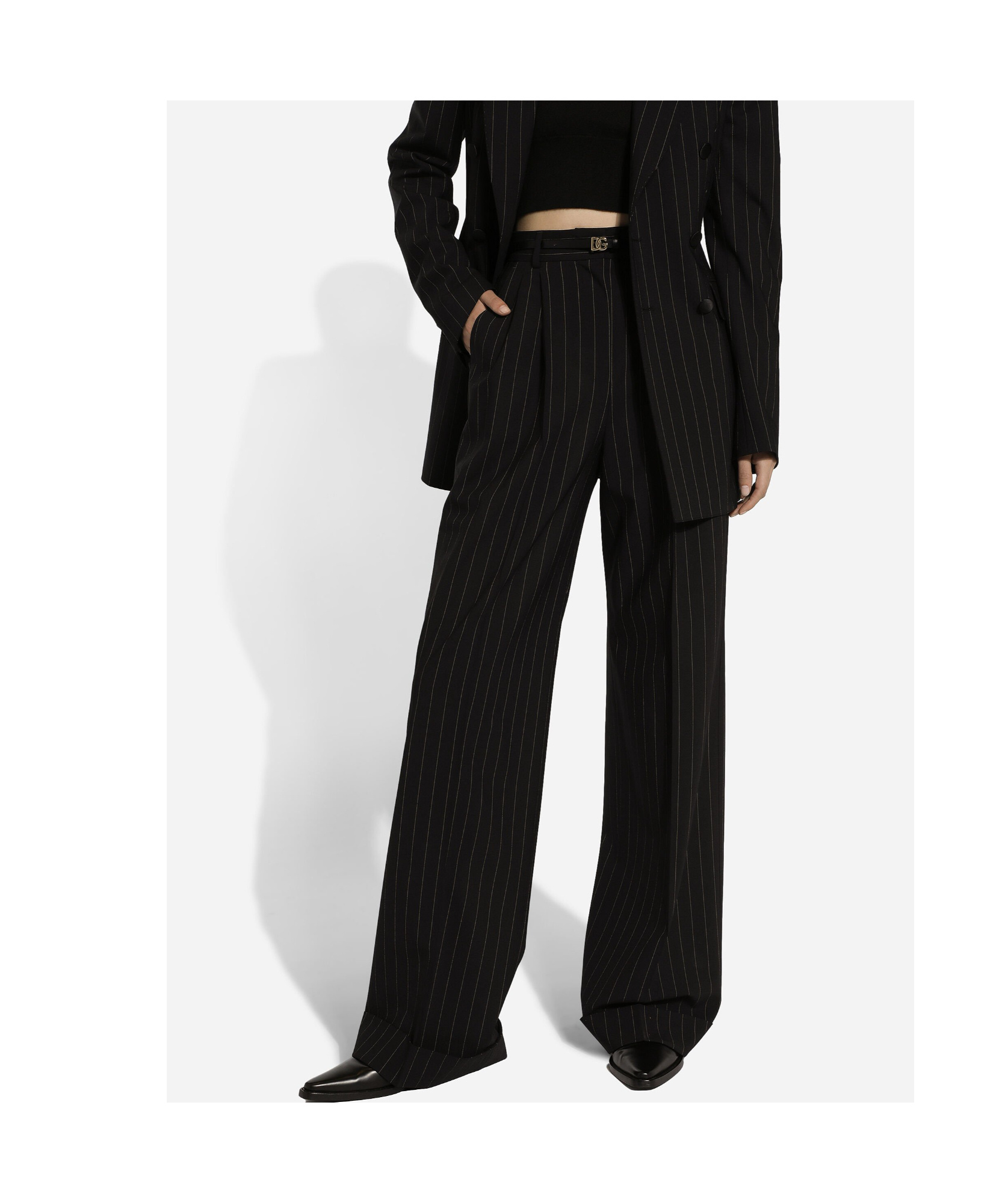 Dolce & Gabbana High Waist Pinstripe Flared Pants In Black