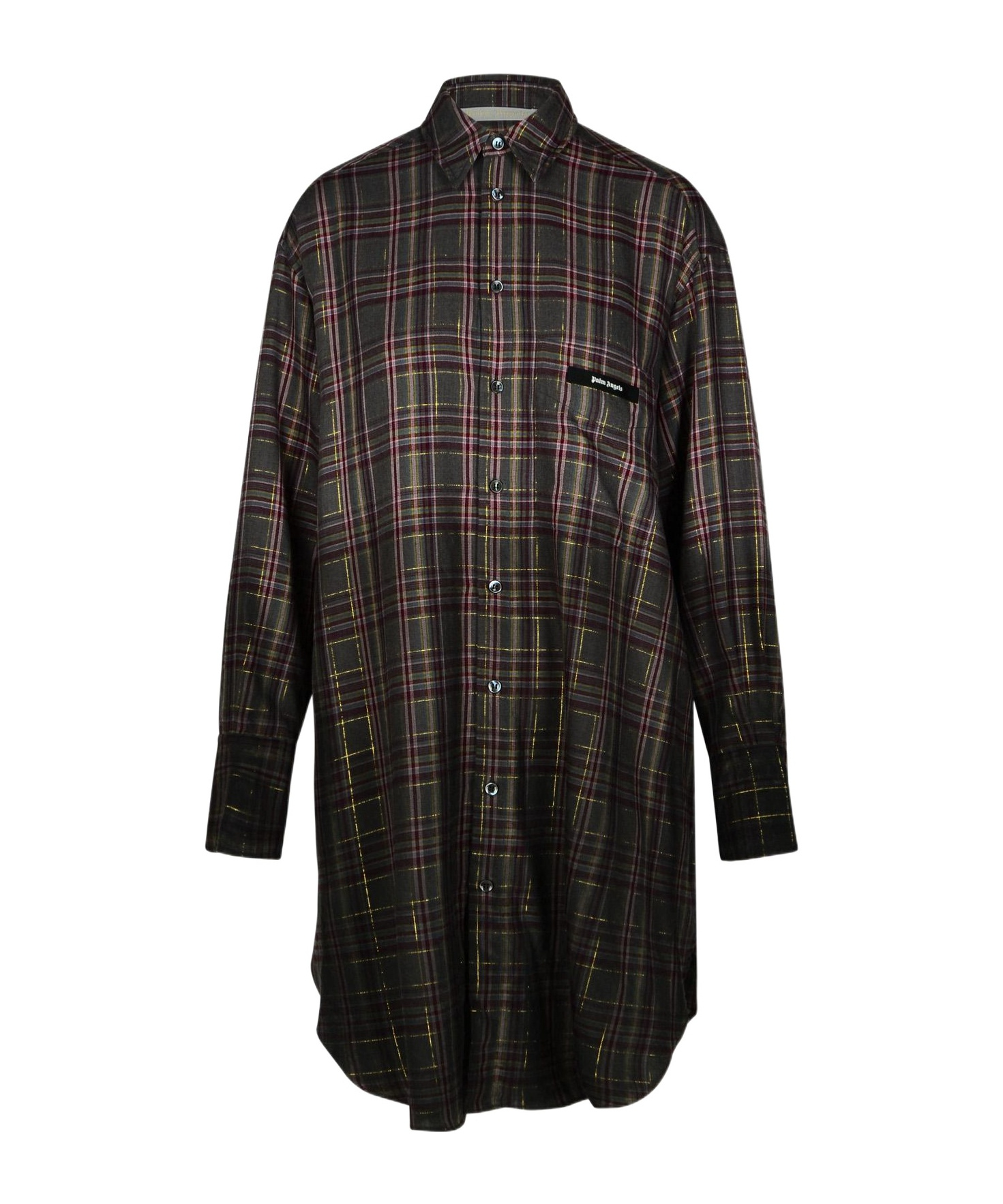 Palm Angels Checkered Chemisier Dress With Logo In Black