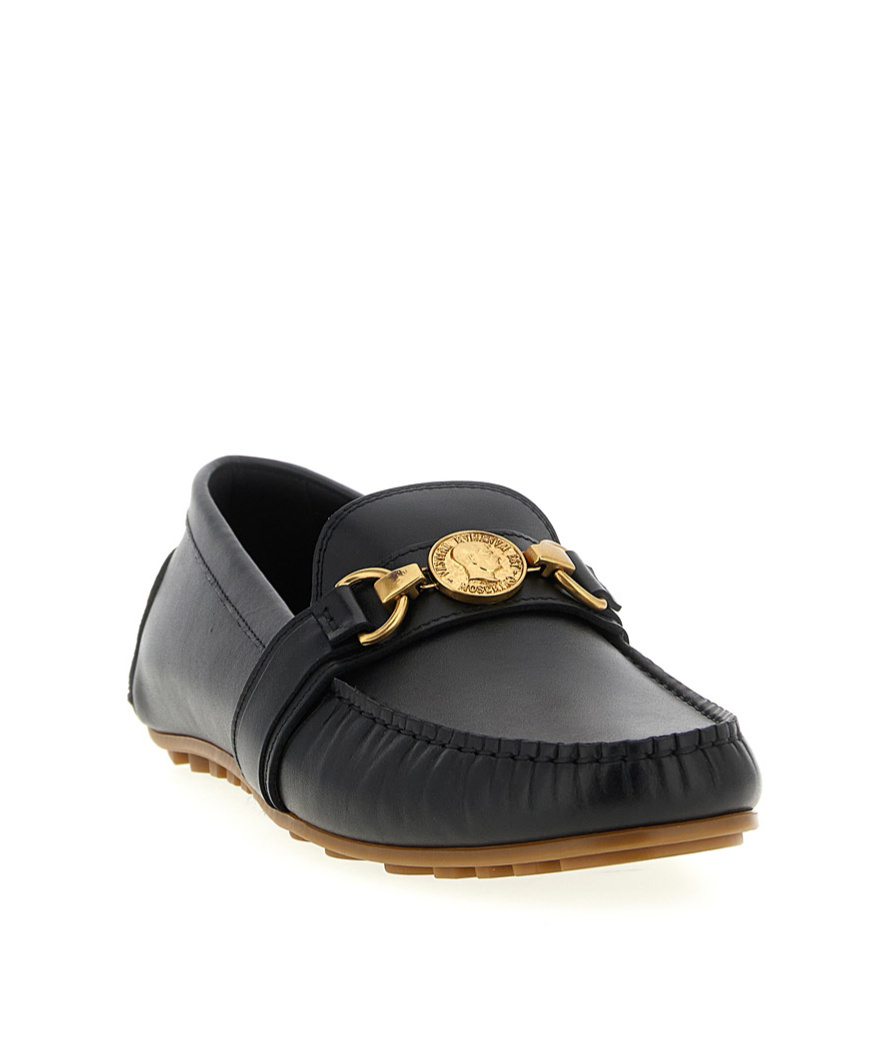 Moschino Round Toe Penny Loafers With Gold-tone Hardware In Black