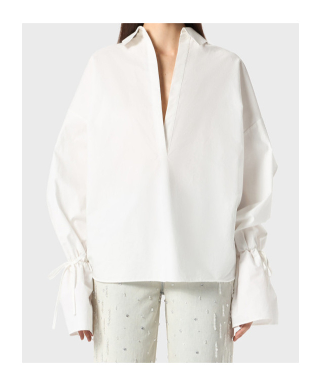 Blumarine Polo Neck Blouse In Poplin In White