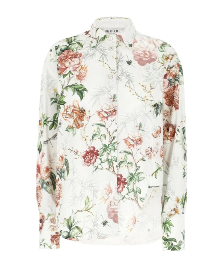 Attico Pointed Collar Long Sleeves Floral Print Shirt In White