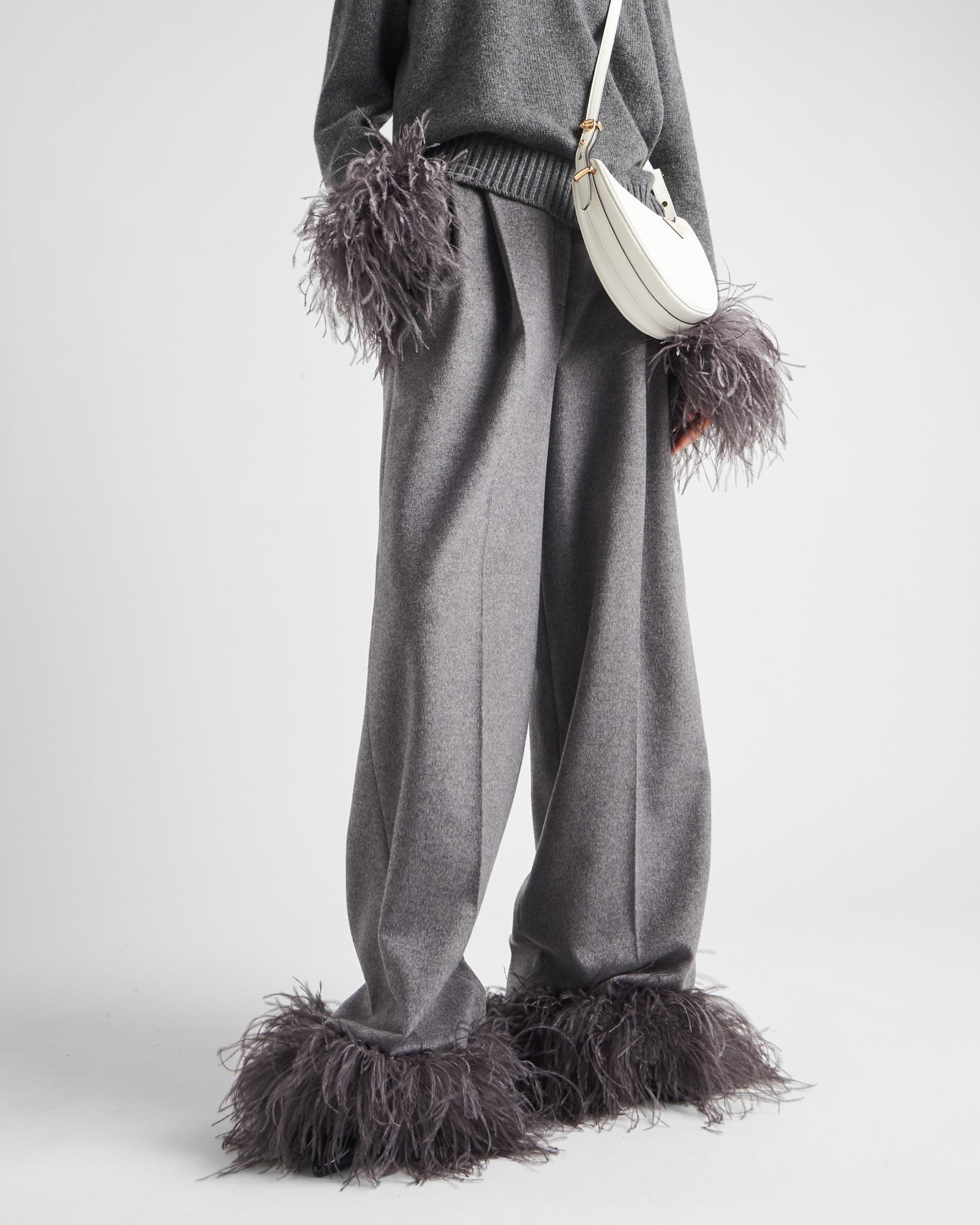 Prada Cashmere Pants With Feathers In Gray
