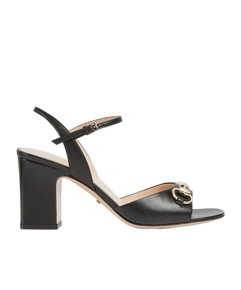 Gucci Horse Title Button High-heeled Sandals In Black