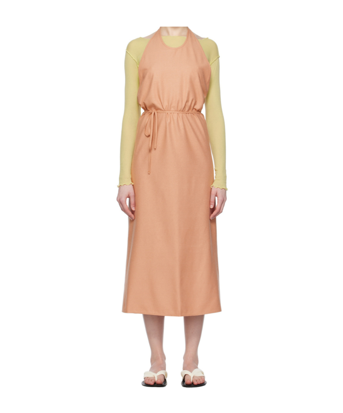 Baserange Pink Apron Midi Dress In Brown